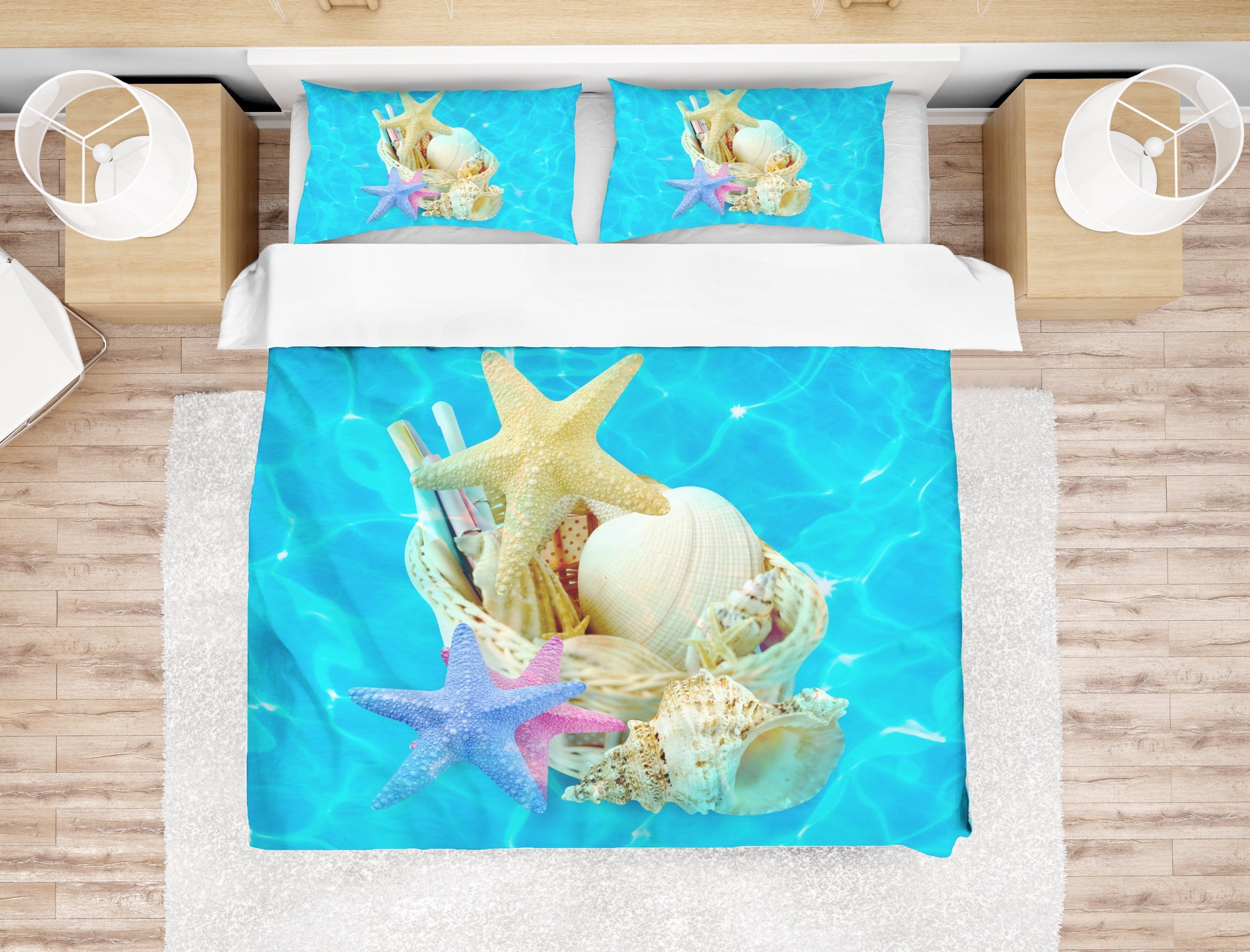 3d Blue Starfish Conch Shell Comfortable Bedding Set
