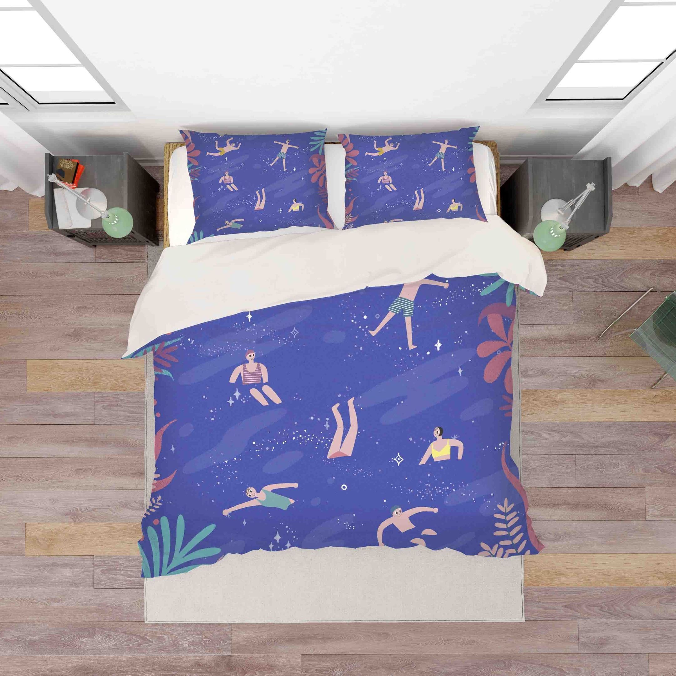 3d Blue Swimmer Star Leaves Bedding Set