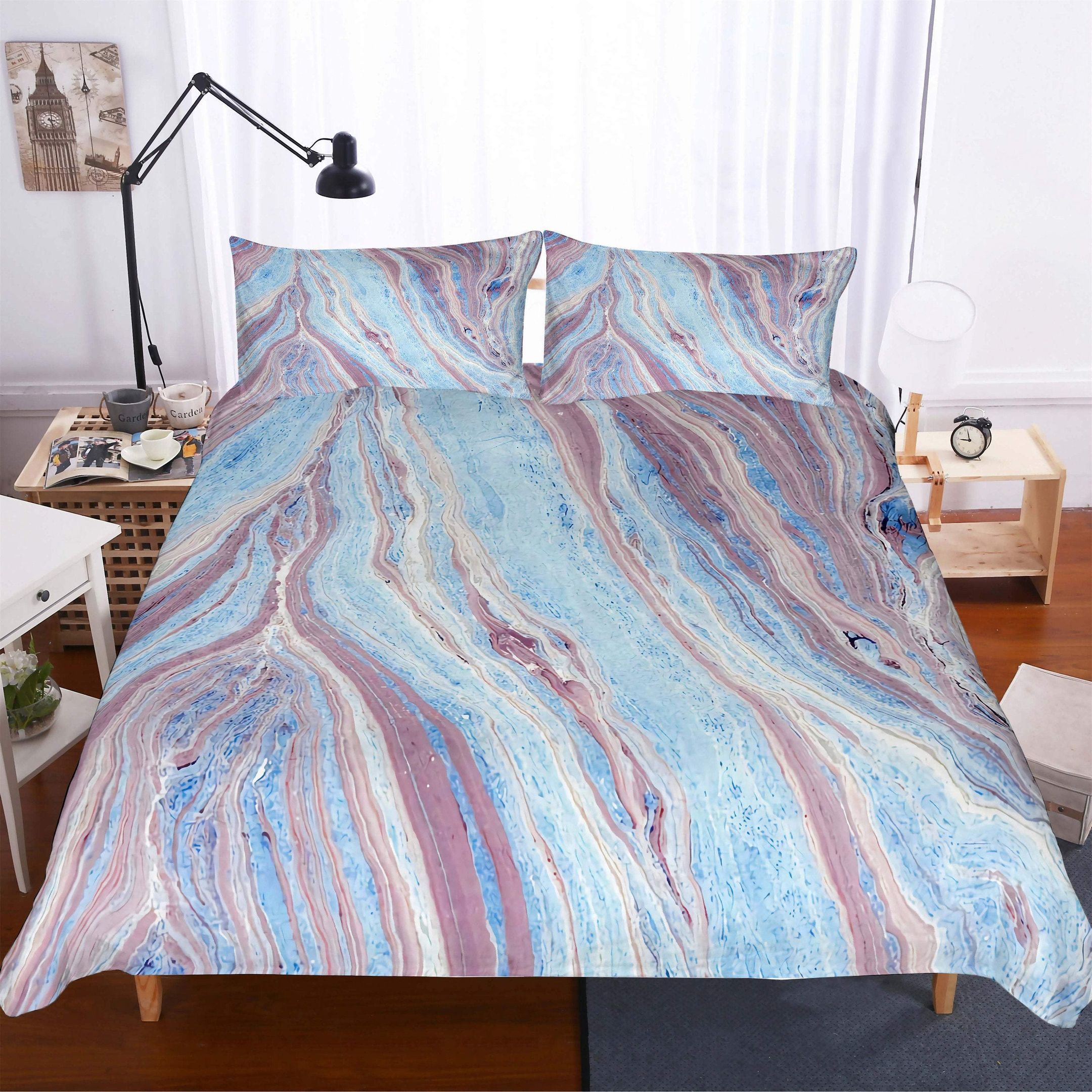 3d Blue Tones Marble Texture Bedding Set