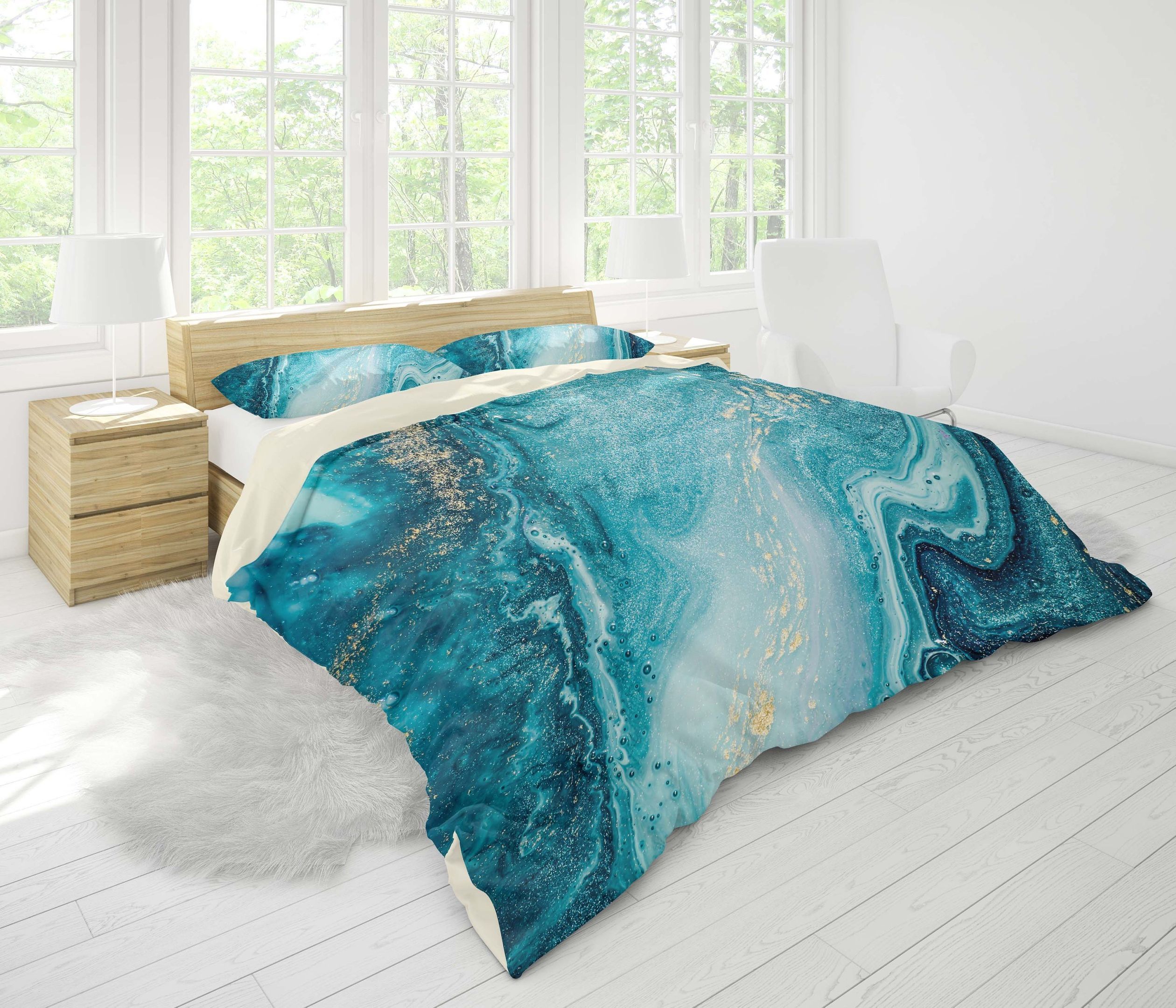 3d Blue Tones Marbled Bedding Set