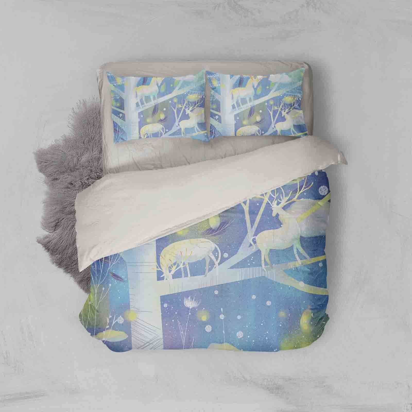 3d Blue Tree Elk Bedding Set