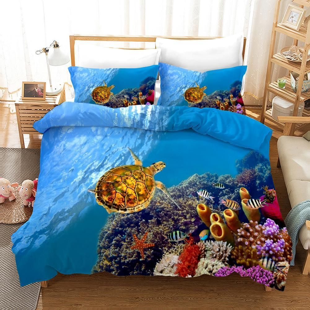 3d Blue Underwater World Bedding Set