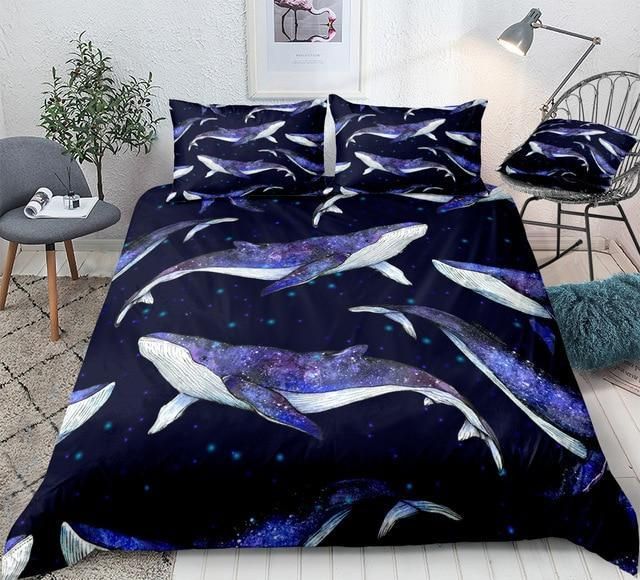 3d Blue Whale Into Space Bedding Set