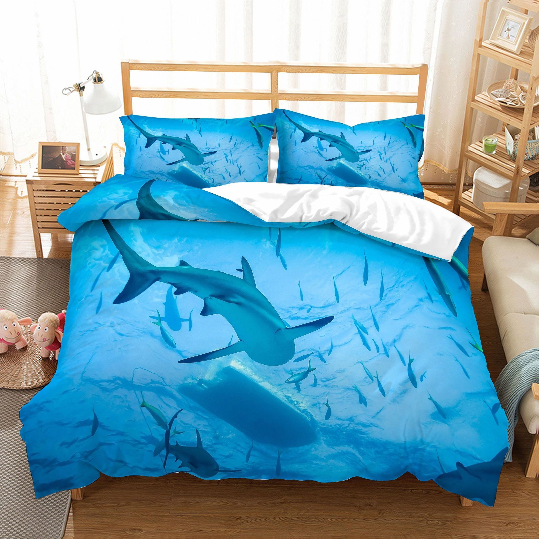 3d Blue Whale Shark Fish Bedding Set