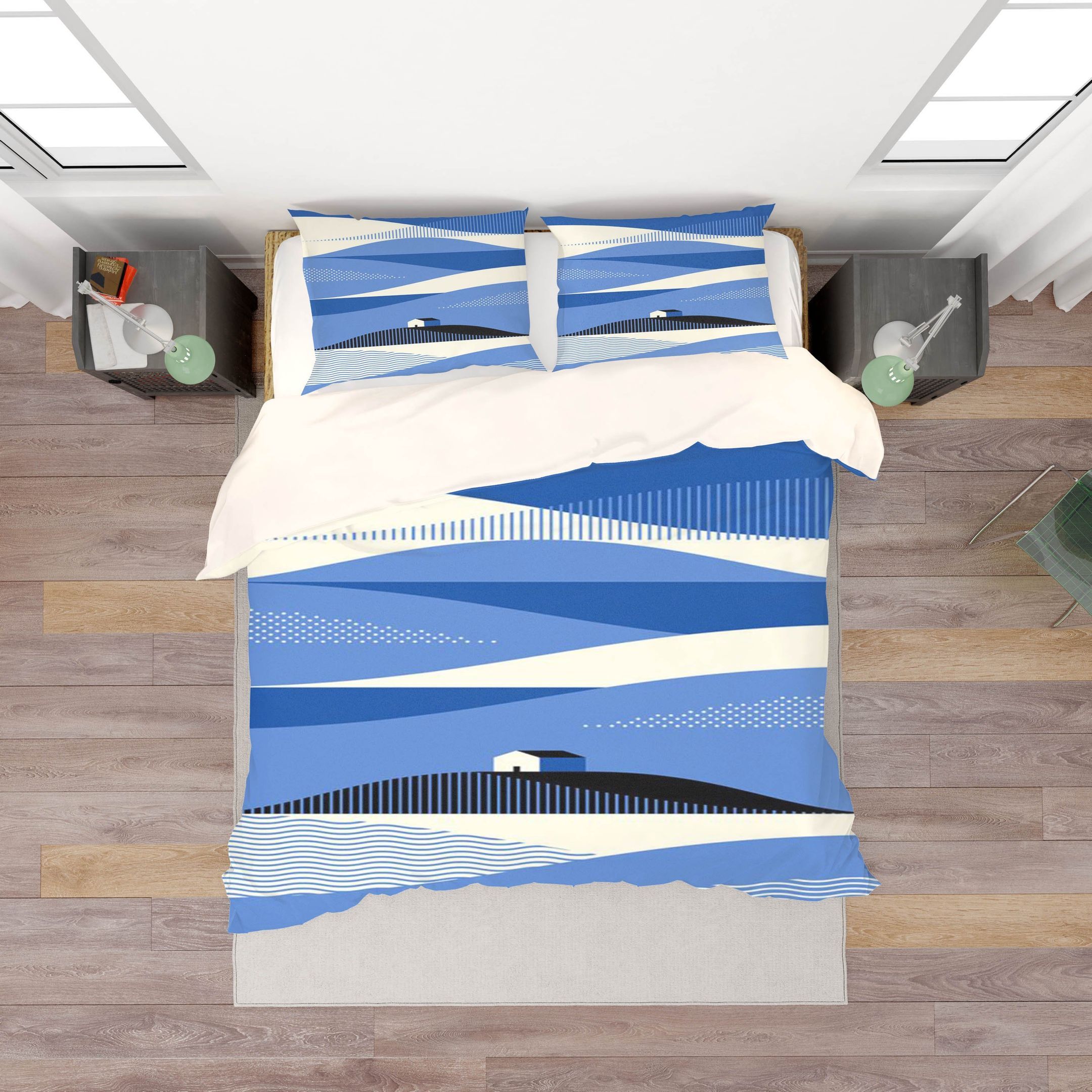 3d Blue White Stripes Bedding Set