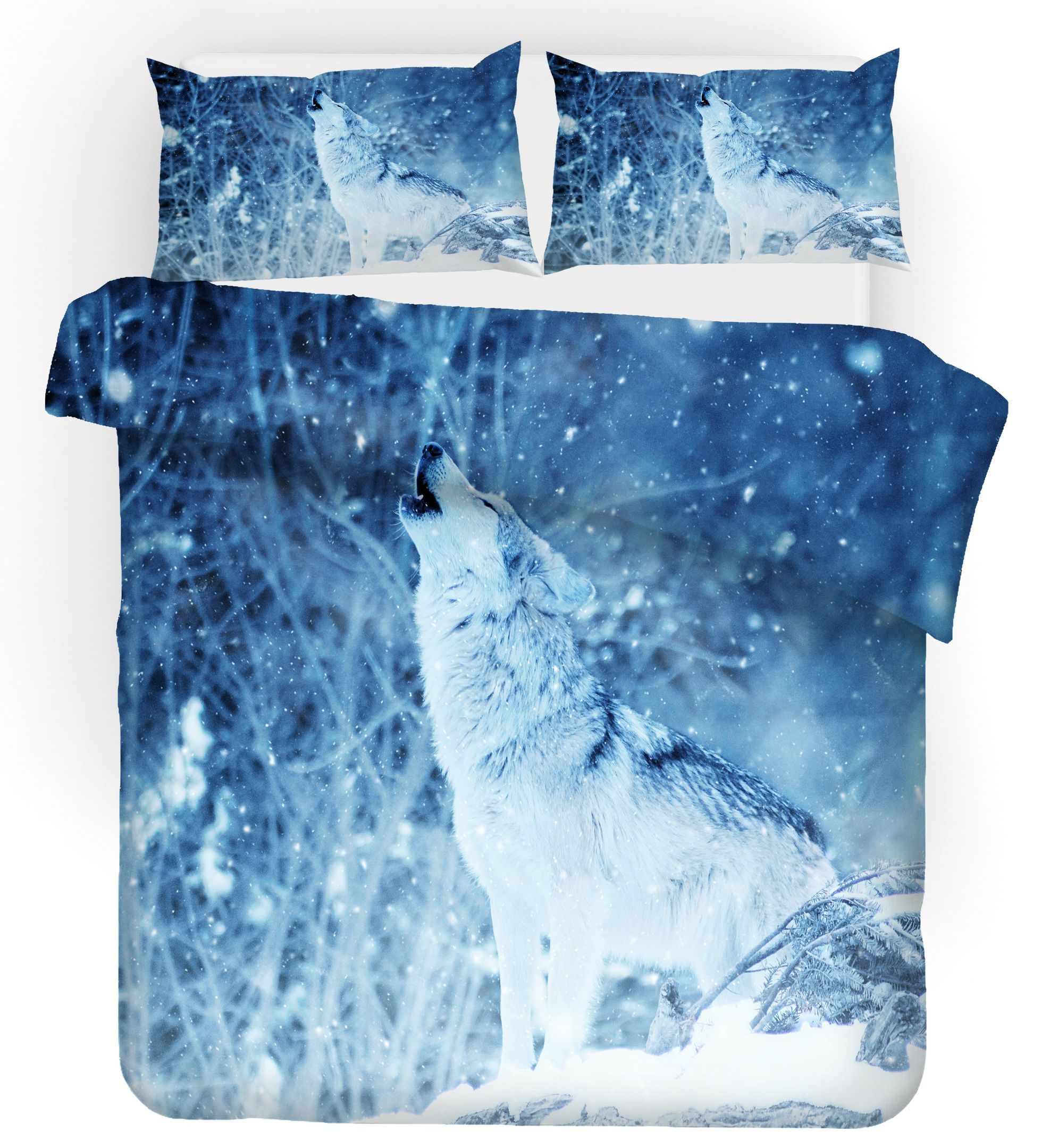 3d Blue Wolf Snow Bedding Set