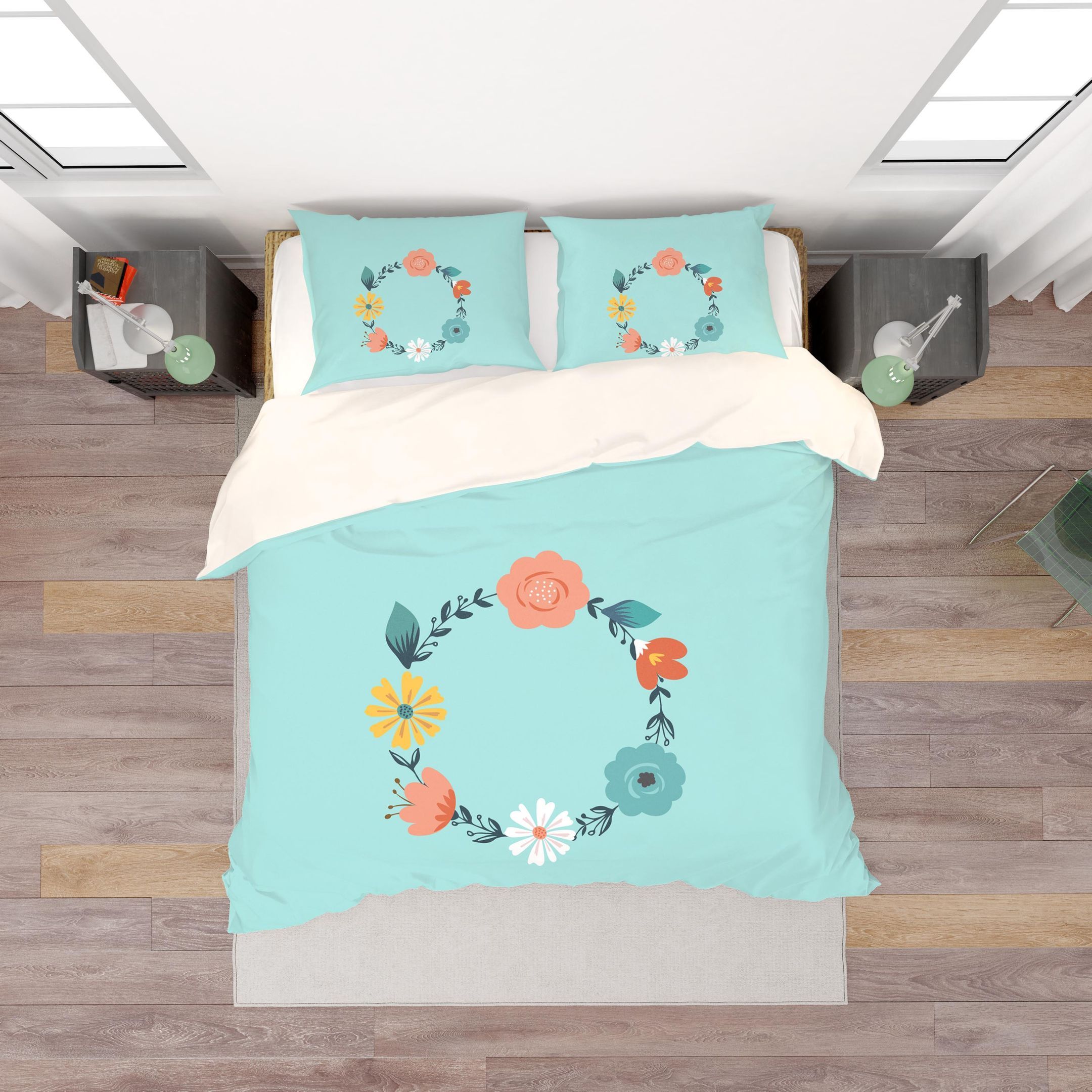 3d Blue Wreath Bedding Set