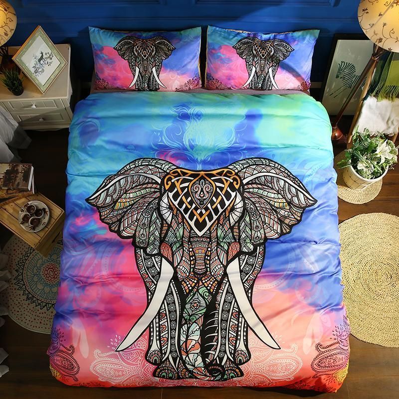 3d Bohemian Color Elephant Bedding Set