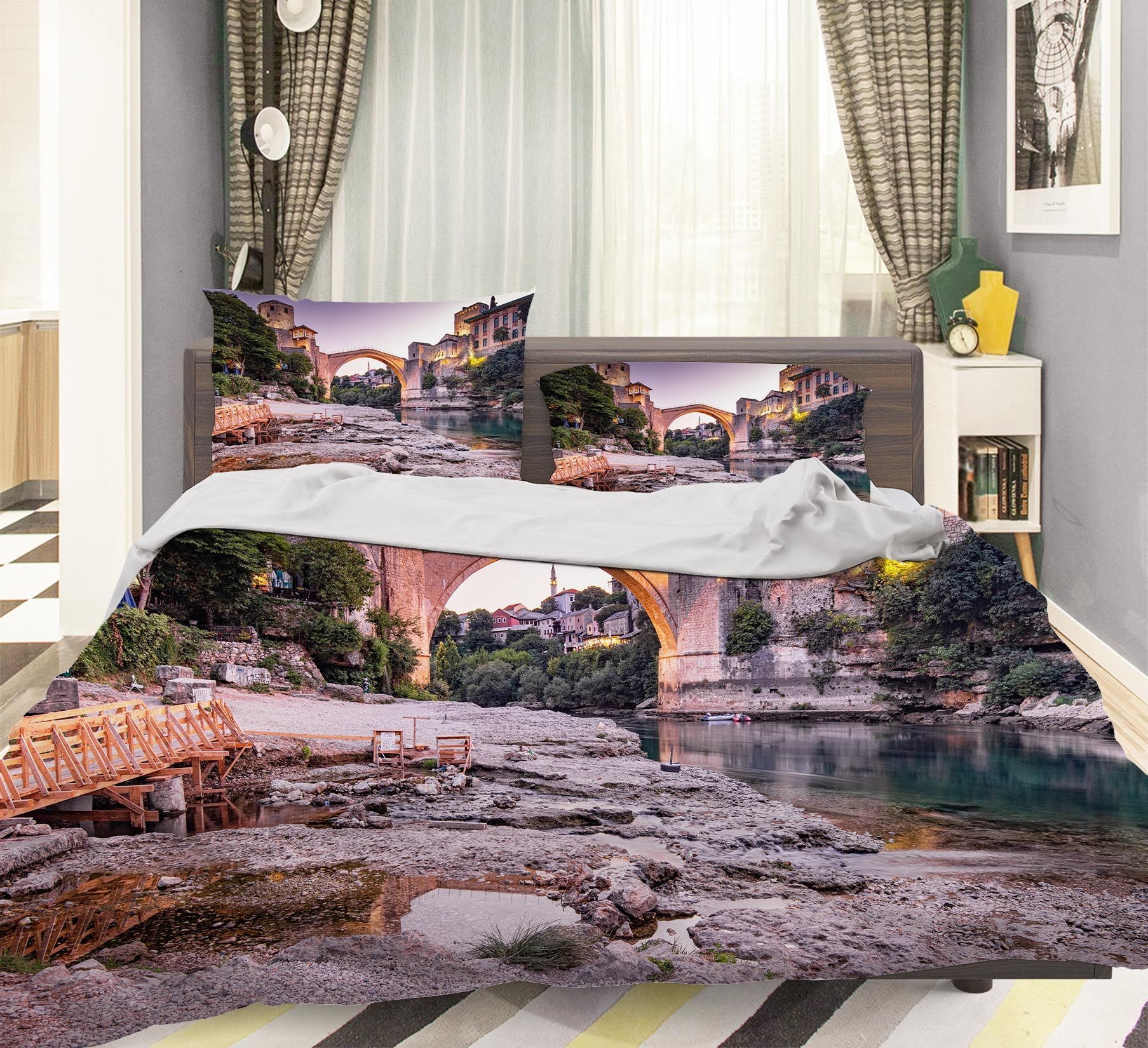 3d Bridge Landscape Bedding Set