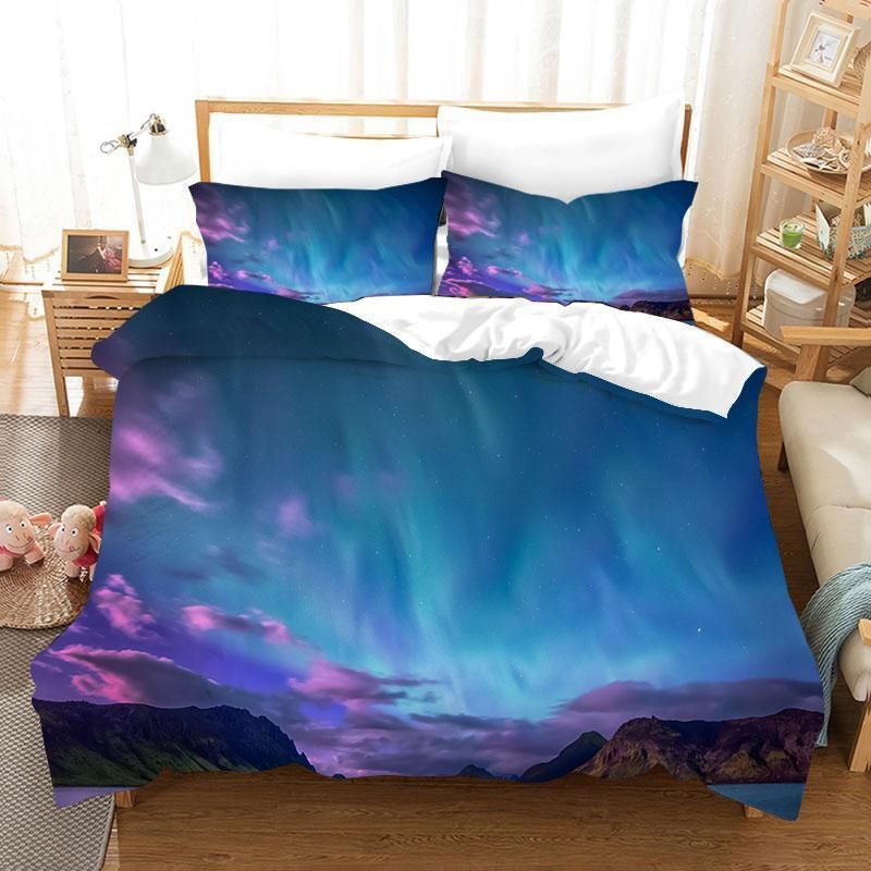 3d Bright Blue Qurora Landscape Bedding Set