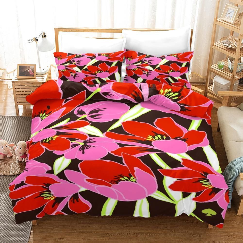 3d Bright Colored Flowers Bedding Set