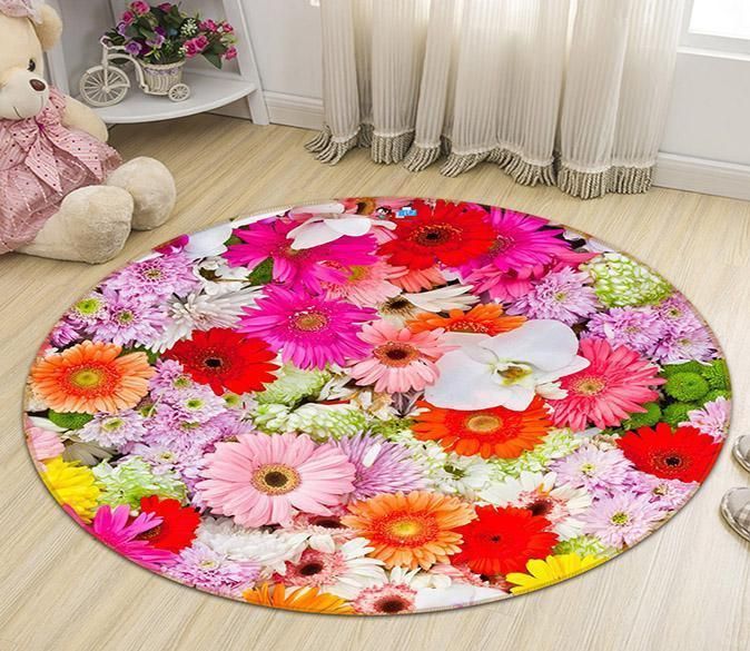 3D Bright FlowersRound Carpet