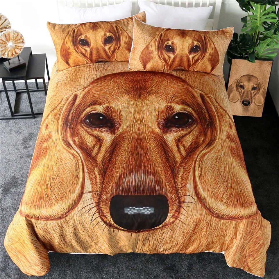 3d Brown Dog Bedding Set