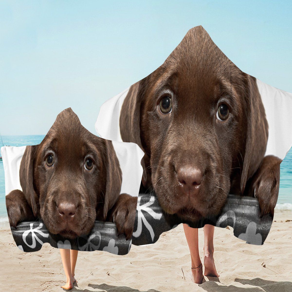 3d Brown Puppy Printed Hooded Towel For Dog Lover