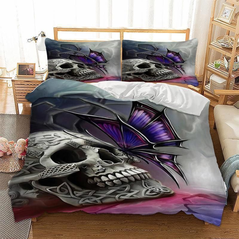 3D Butterfly Skull Bedding Set