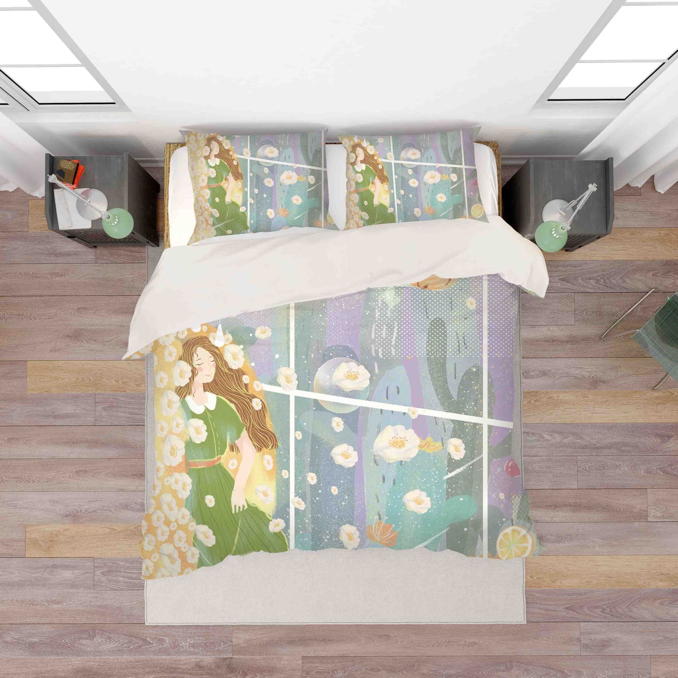 3d Cactus Girl Floral Bedding Set