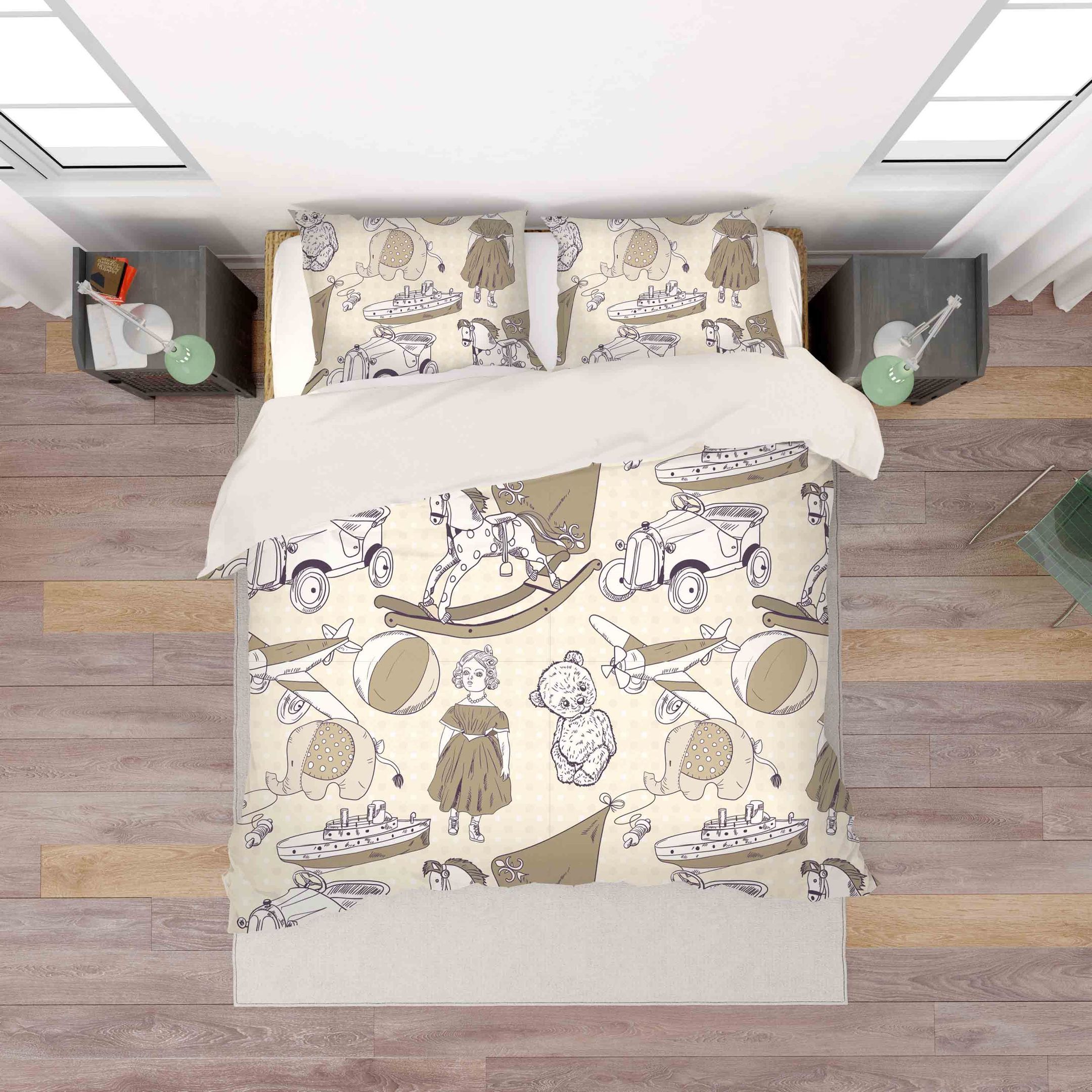 3d Cartoon Aircraft Bear Girl Trojan Car Boat Bedding Set