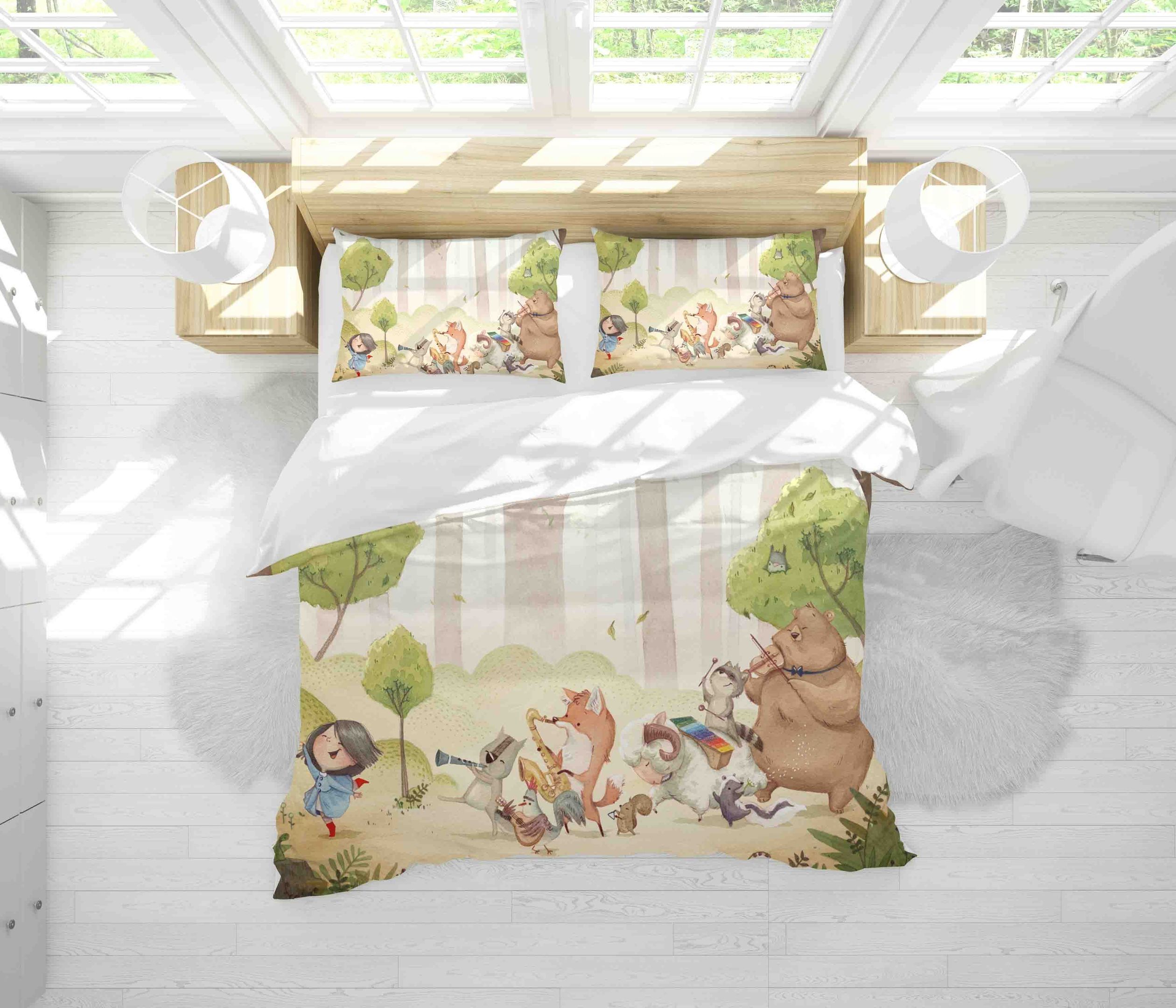 3d Cartoon Animal Forest Concert Bedding Set