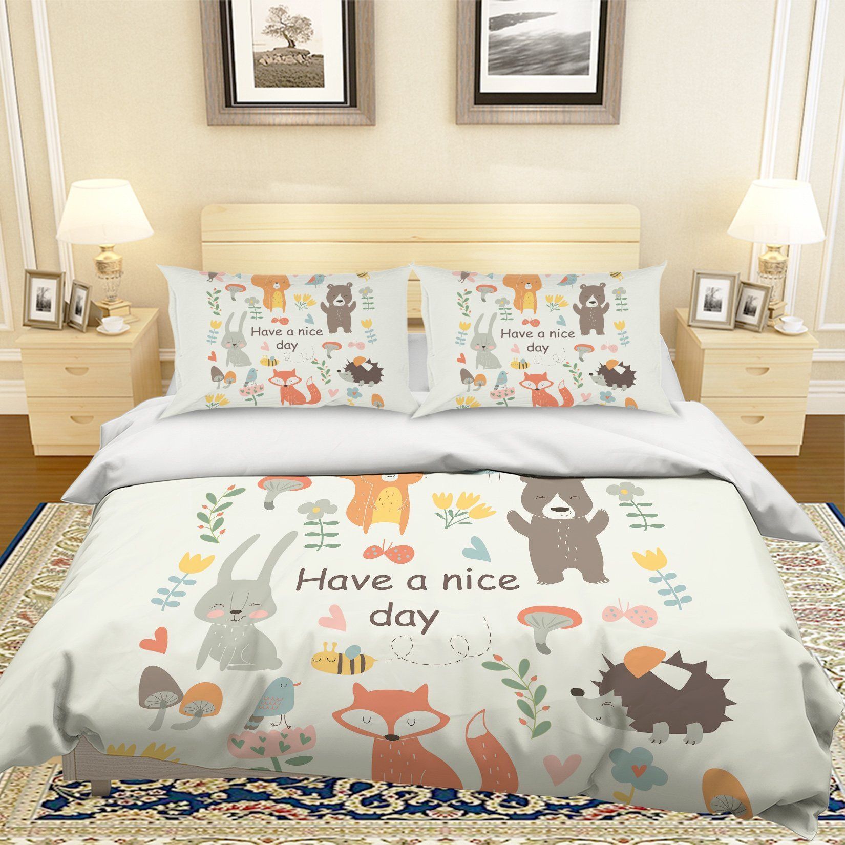 3d Cartoon Animal Have A Nice Day Bedding Set