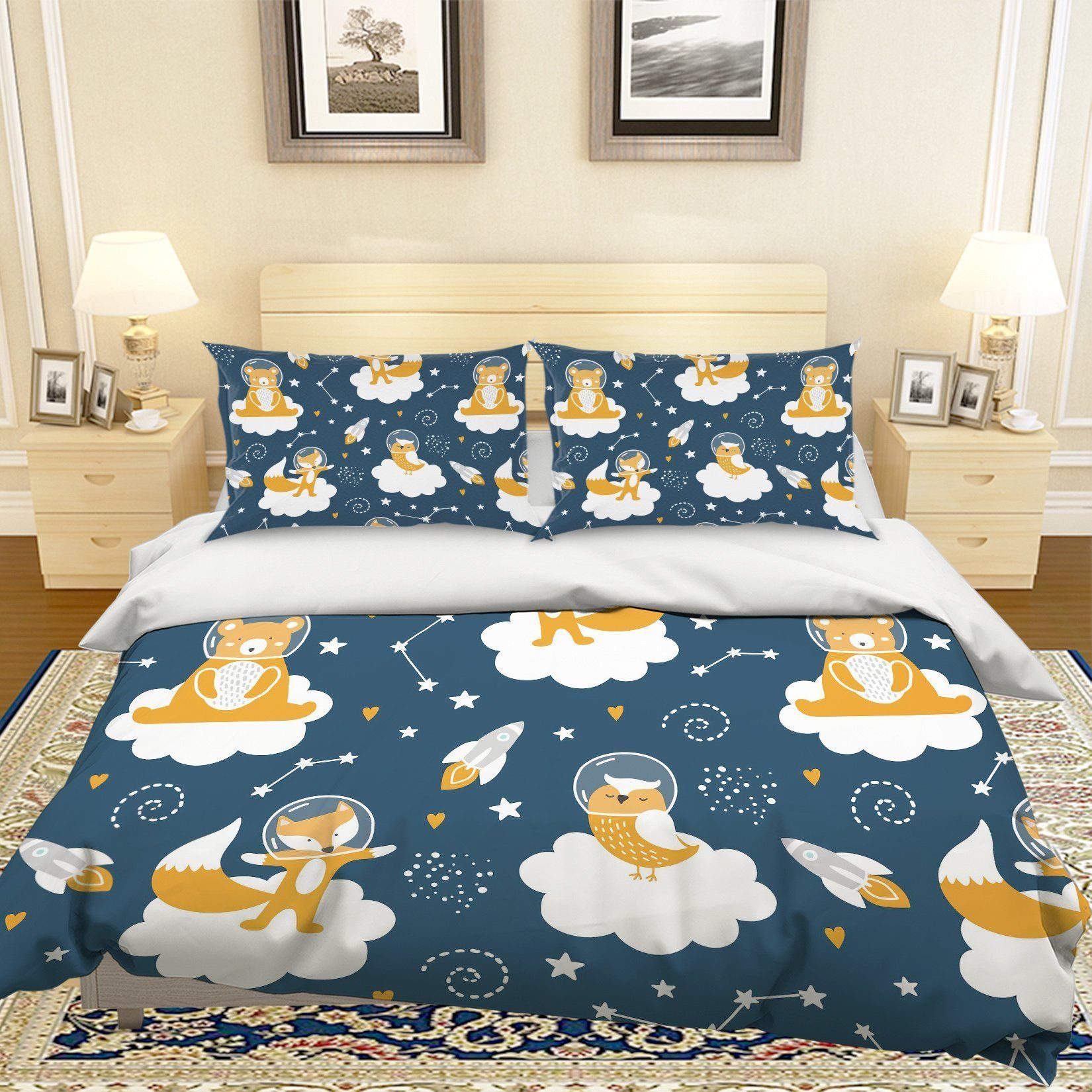 3d Cartoon Animal White Bedding Set