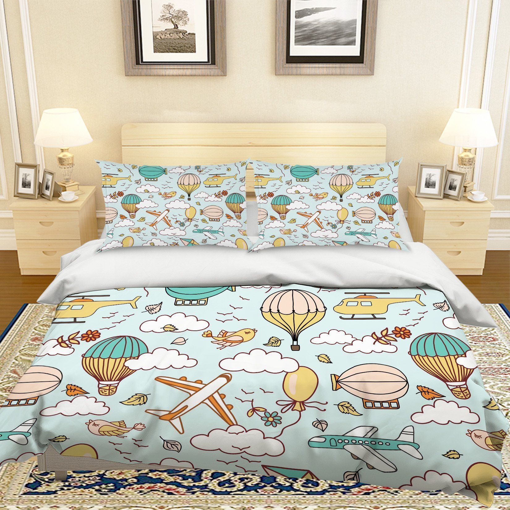 3d Cartoon Balloon Plane Bedding Set