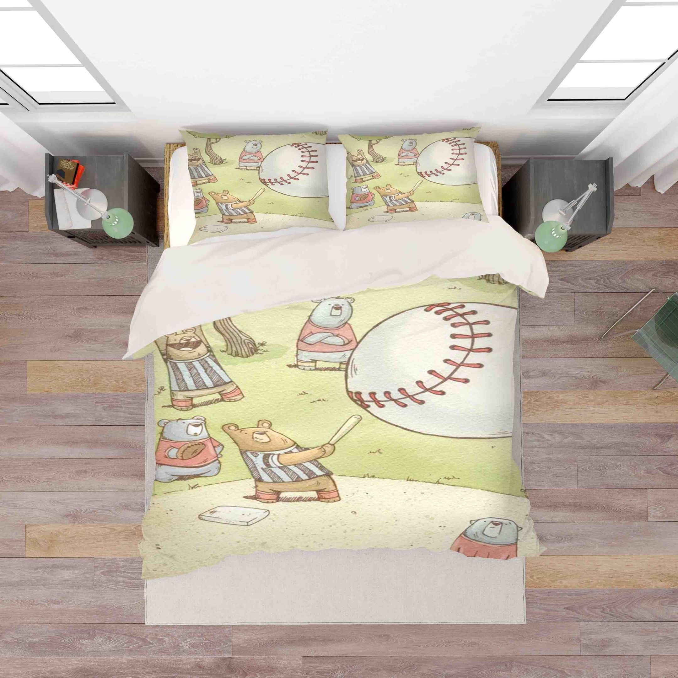 3d Cartoon Bear Baseball Bedding Set