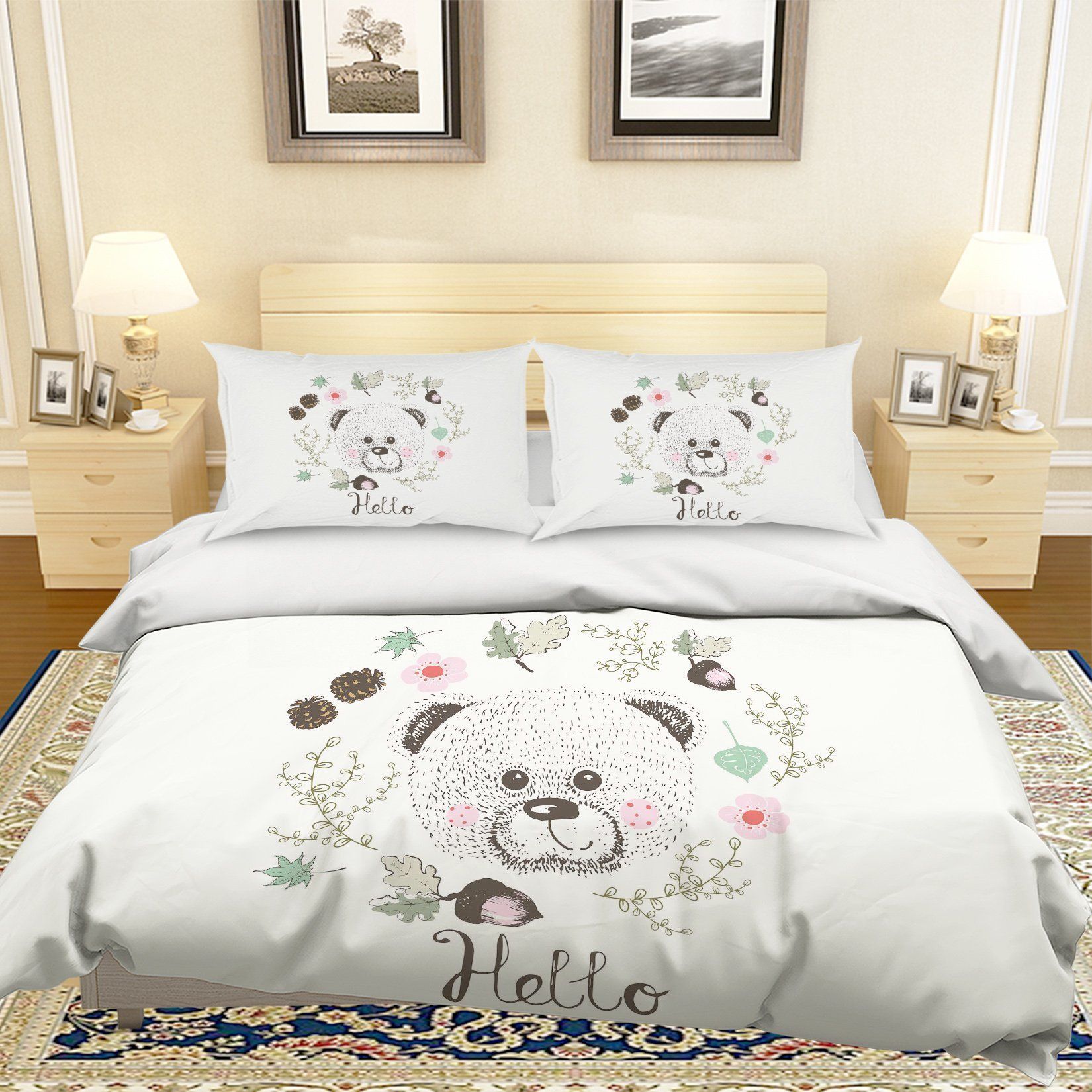 3d Cartoon Bear Flower Bedding Set