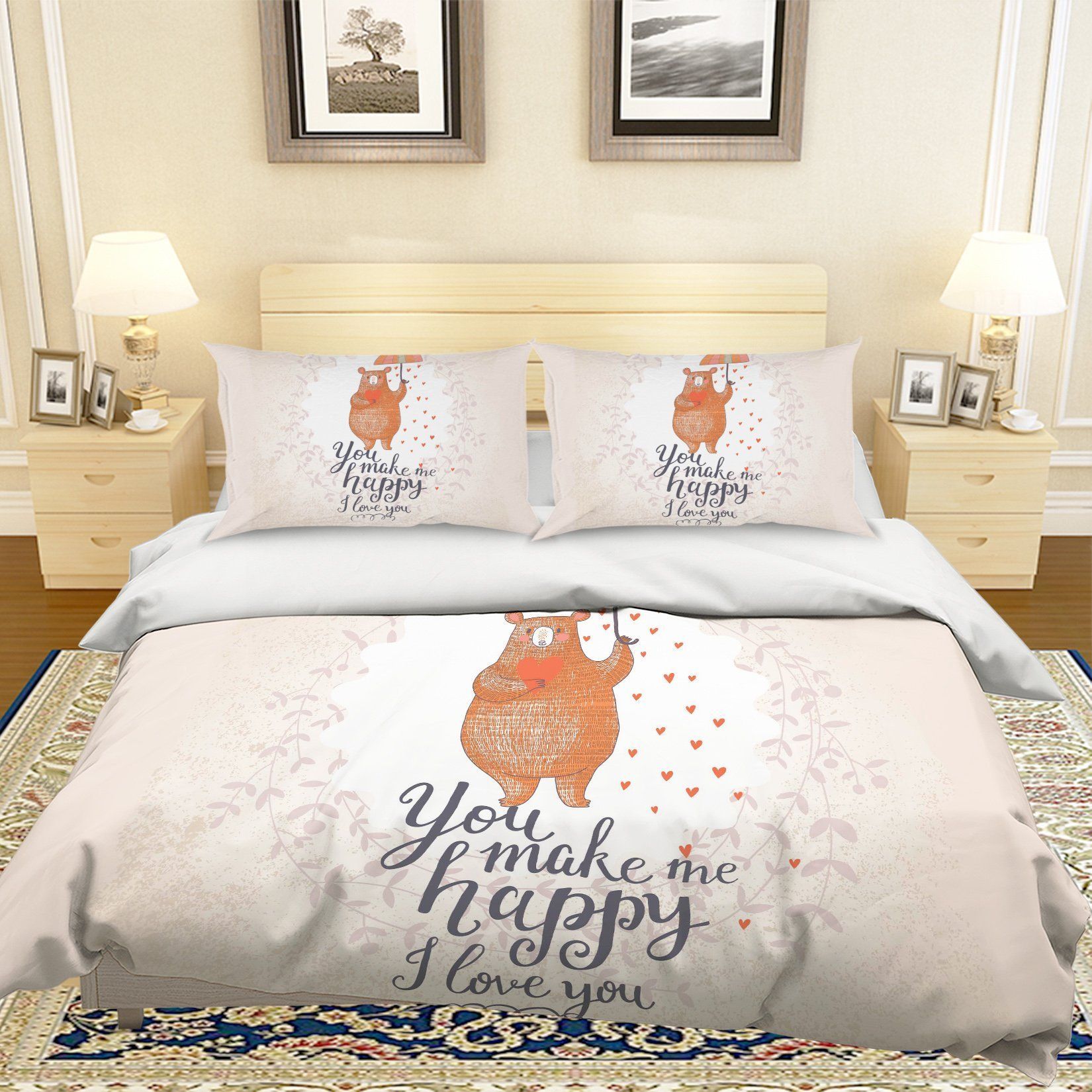 3d Cartoon Bear You Make Me Happy Bedding Set