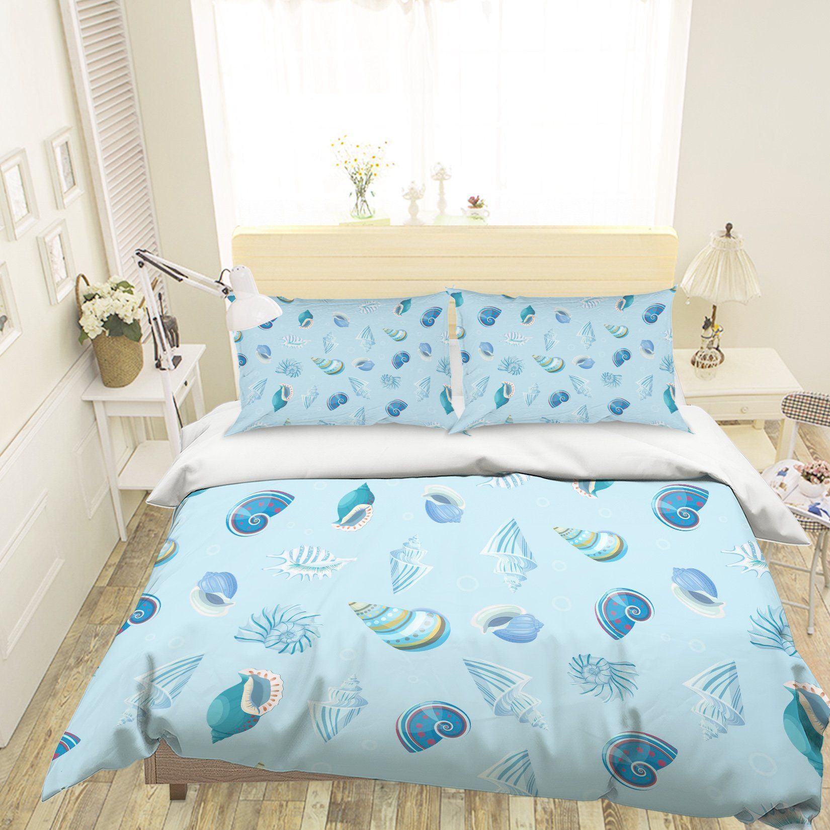3d Cartoon Blue Conch Bedding Set