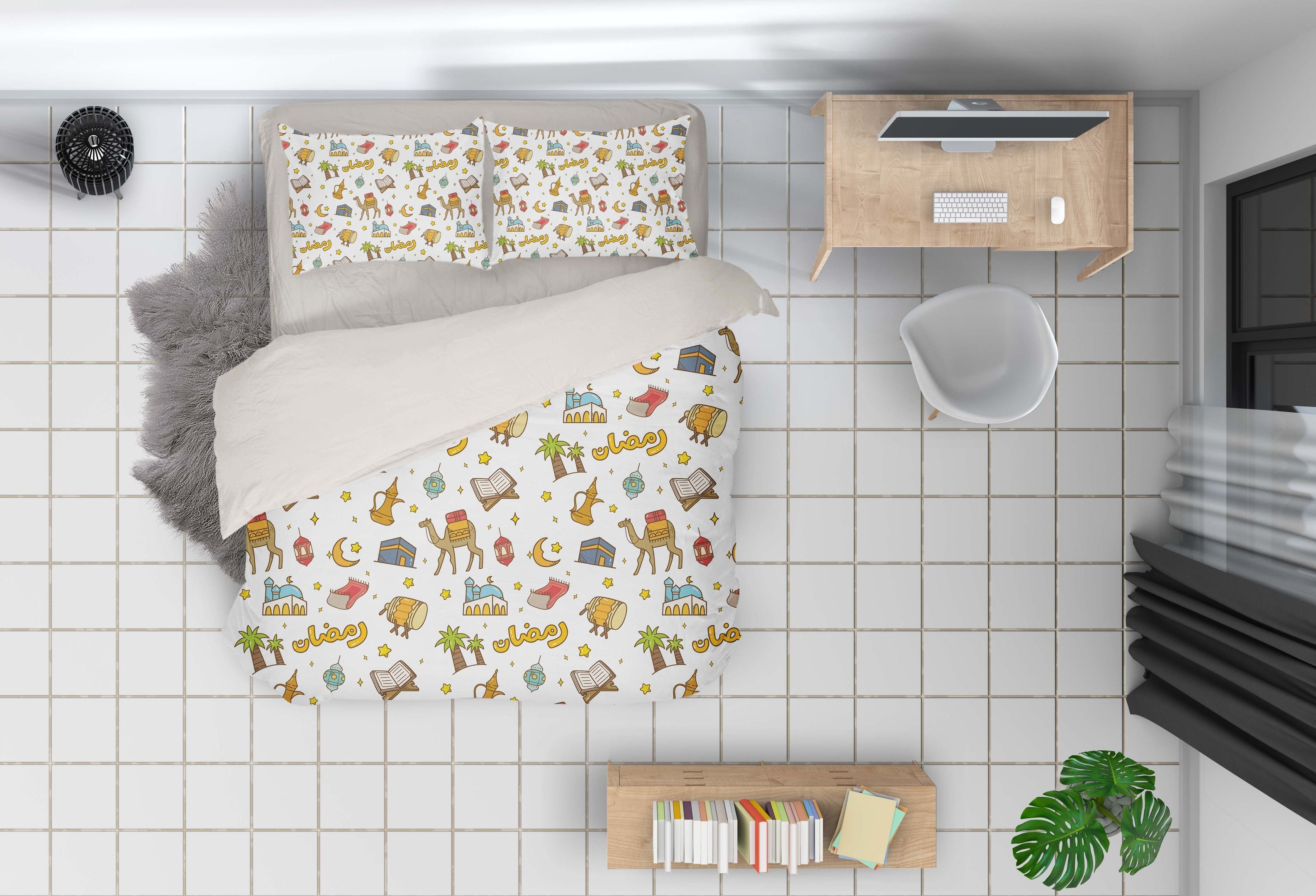 3d Cartoon Camel White Bedding Set