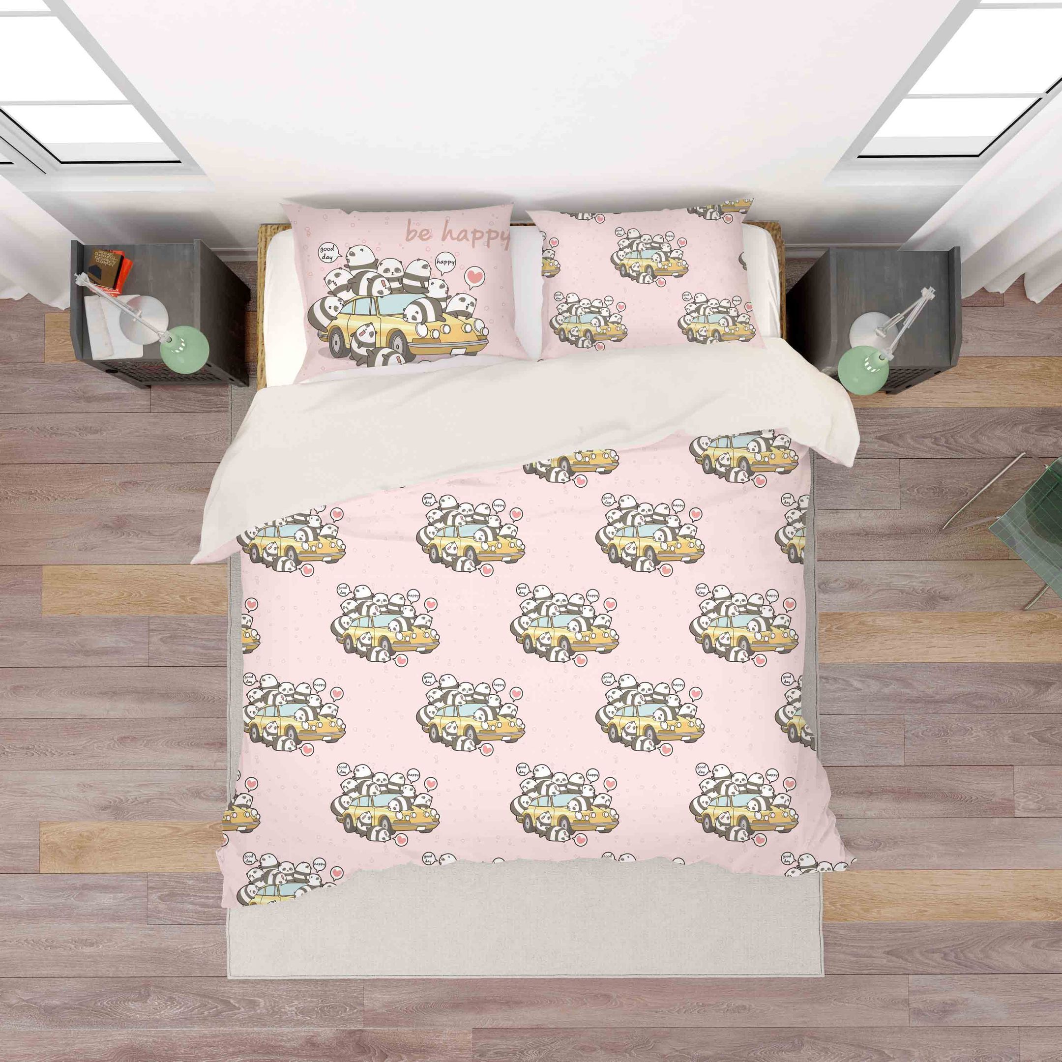 3d Cartoon Car Animal Pink Bedding Set