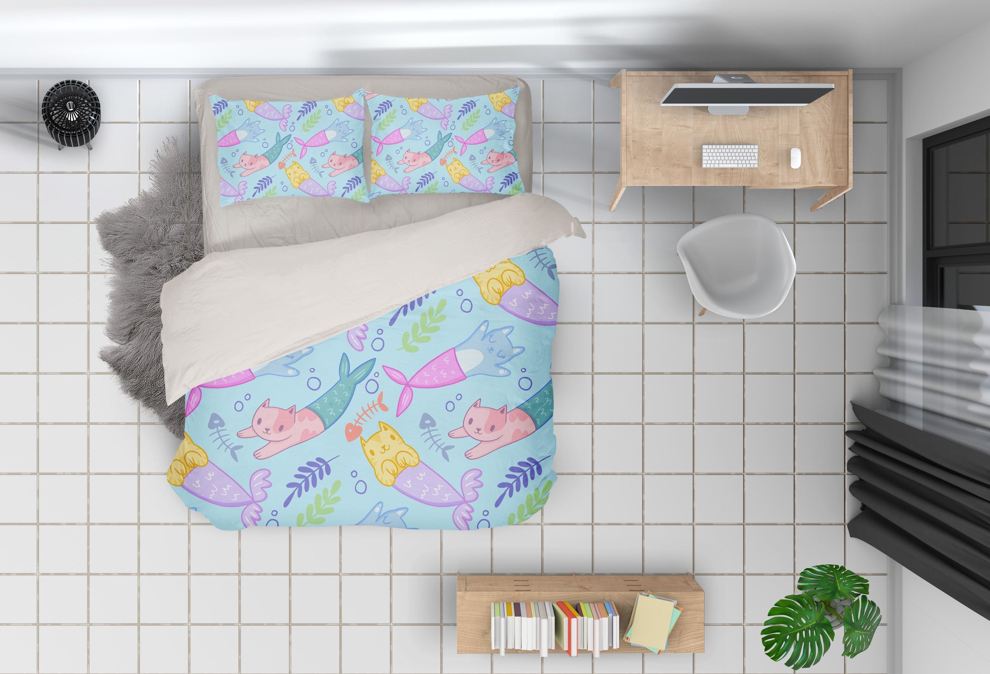 3d Cartoon Cat Fish Bedding Set