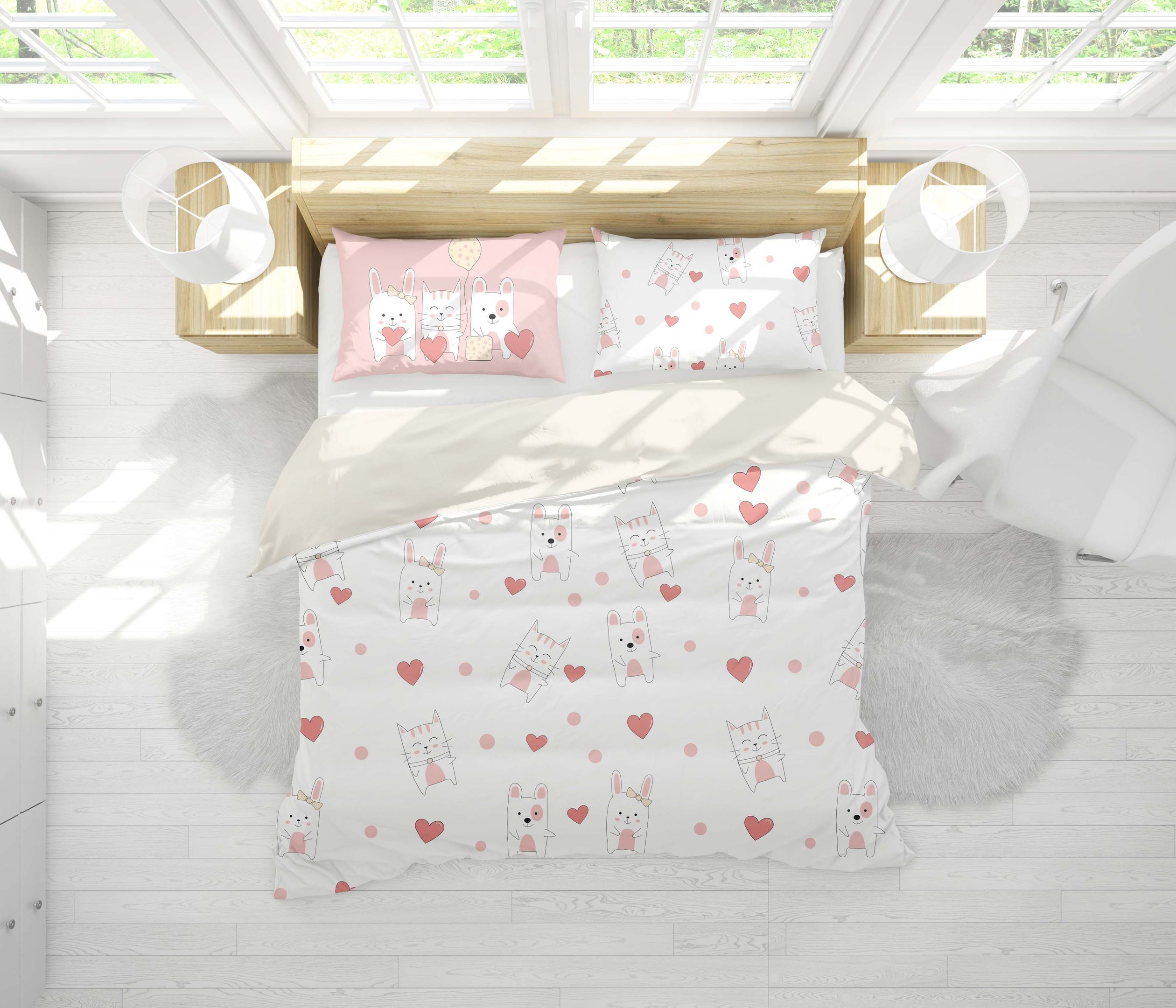 3d Cartoon Cat Kitty Dog Puppy Rabbit Comfortable Bedding Set