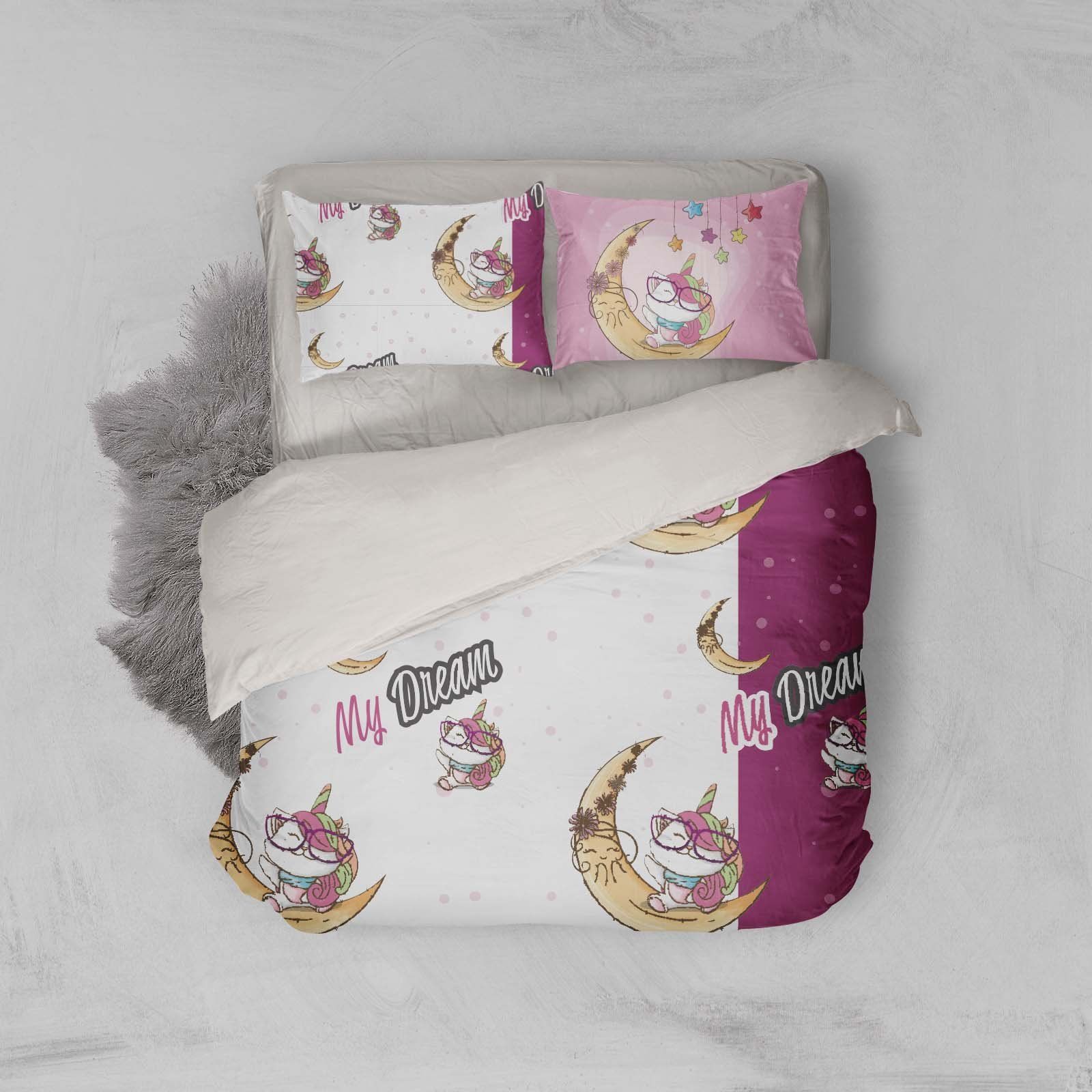 3d Cartoon Caticorn Unicorn Moon Bedding Set