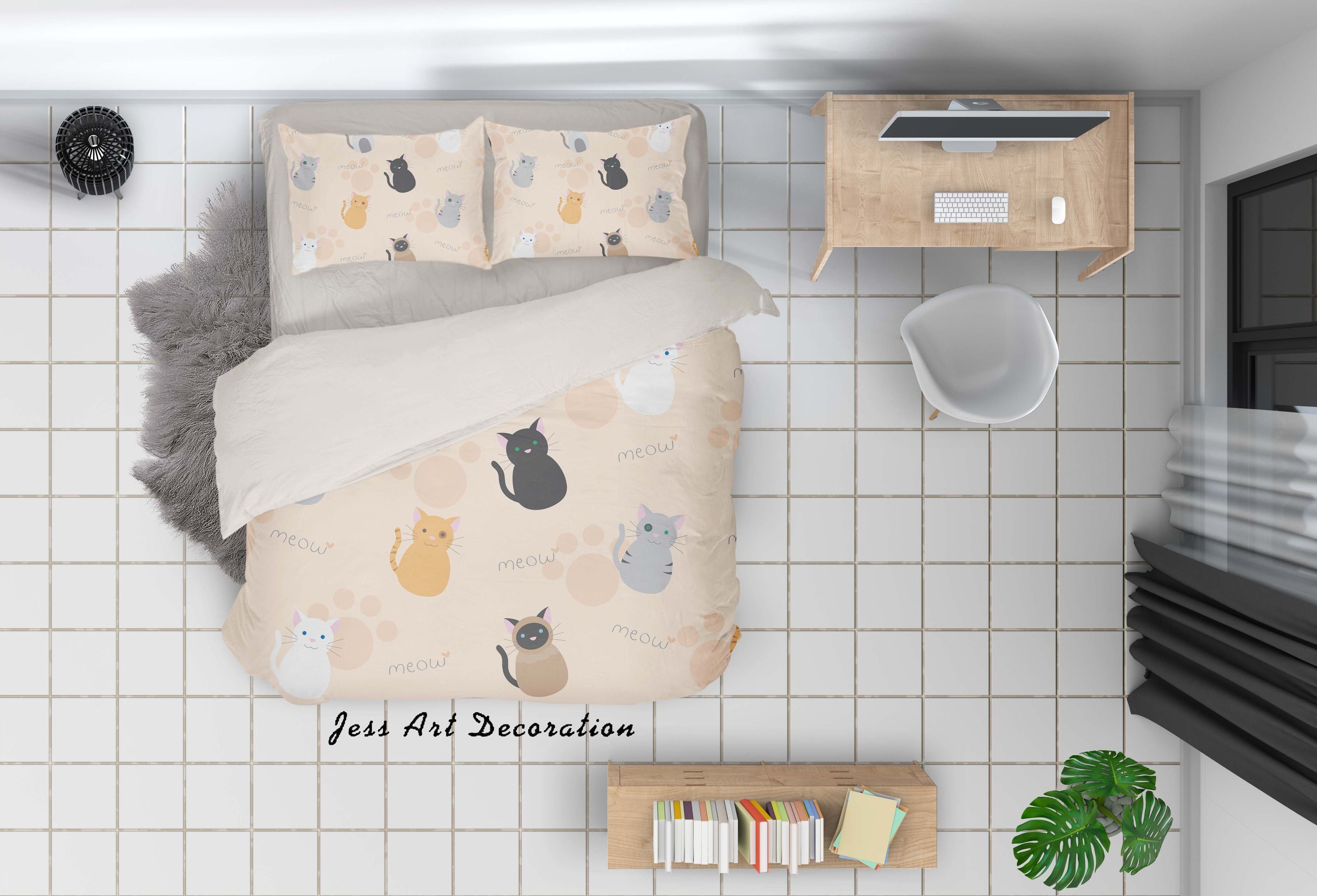 3D Cartoon Cats Bedding Set