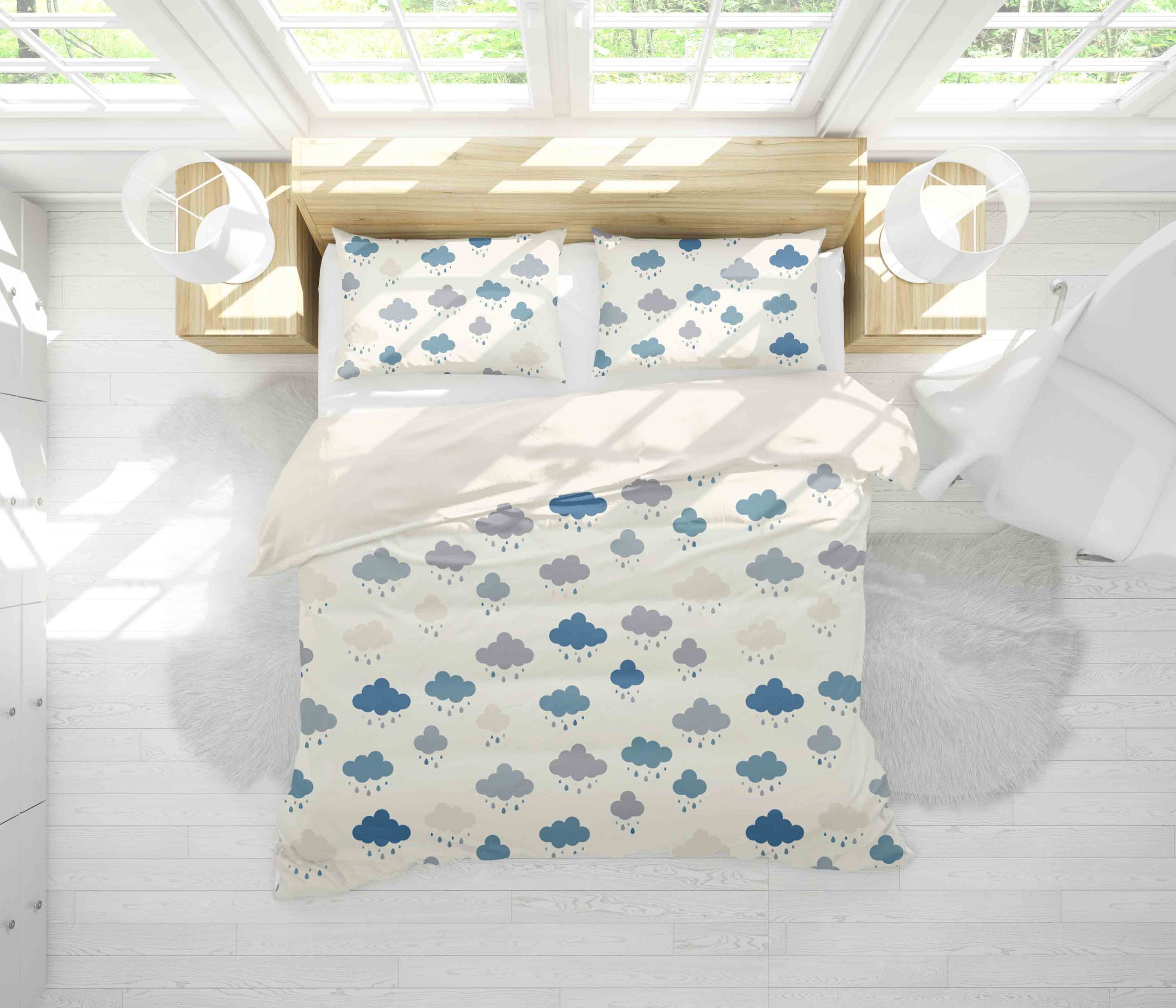 3d Cartoon Clouds Rain Bedding Set