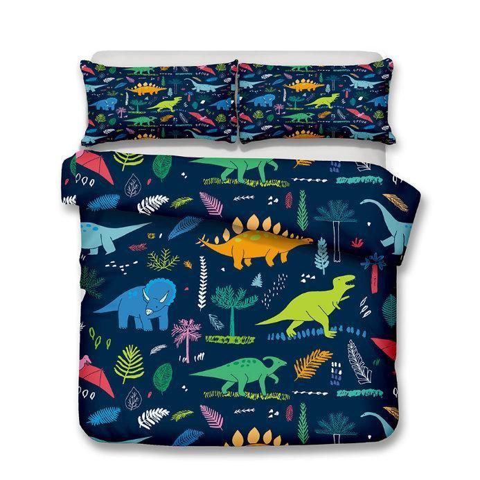 3d Cartoon Colorful Dinosaur And Leaf Bedding Set