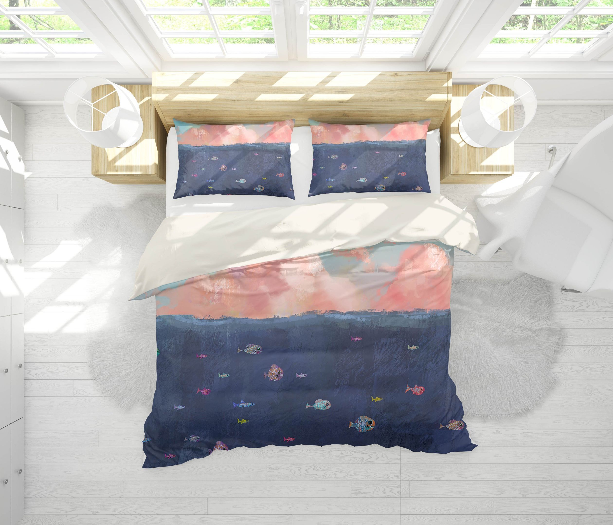 3d Cartoon Colorful Fish Pattern Bedding Set