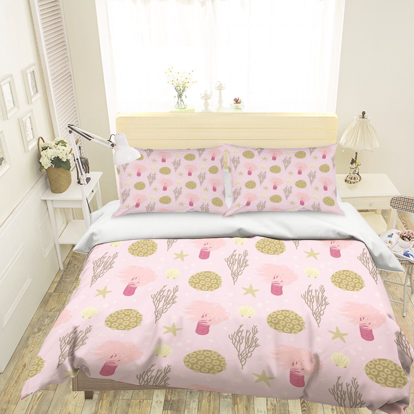 3d Cartoon Coral Pink Comfortable Bedding Set