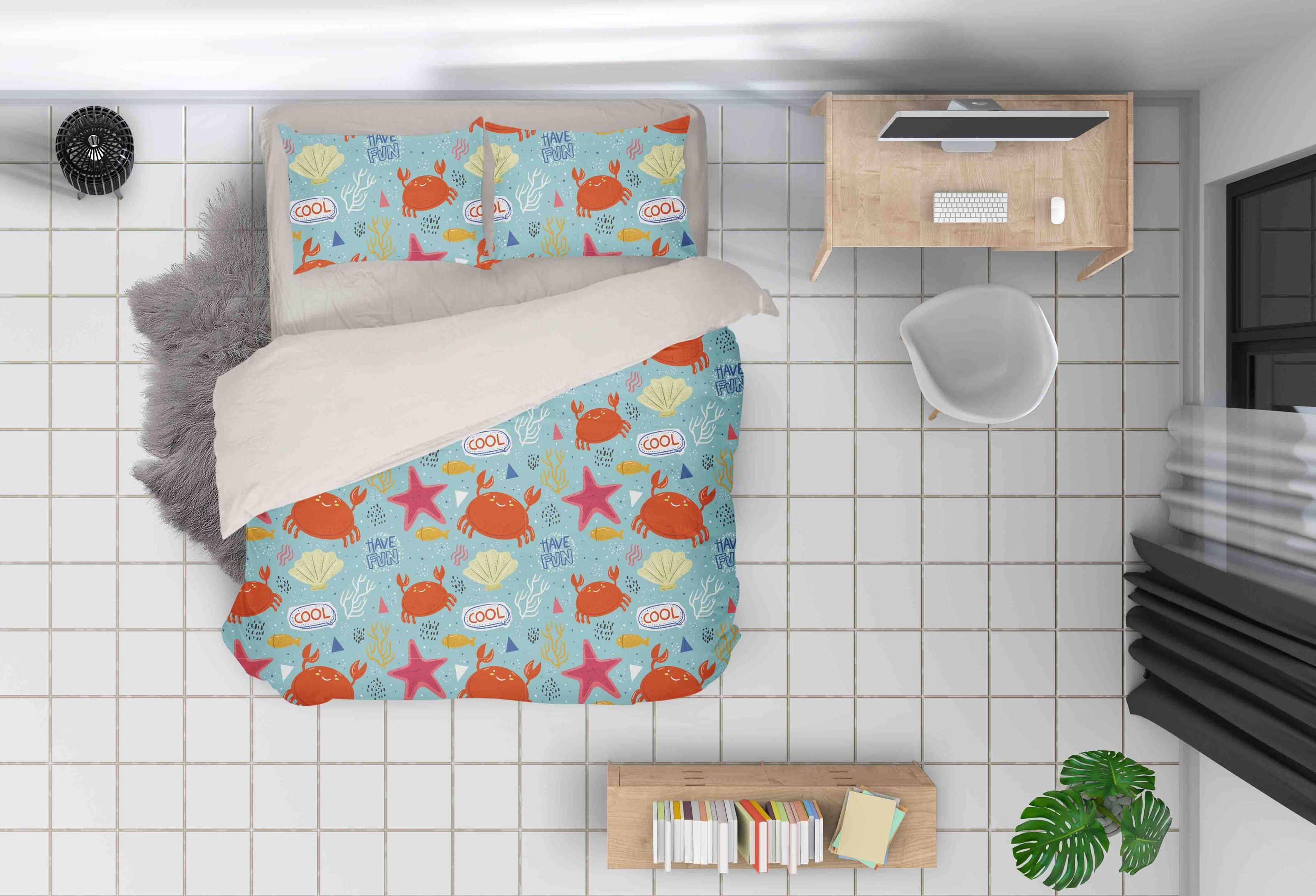 3d Cartoon Crab Starfish Bedding Set