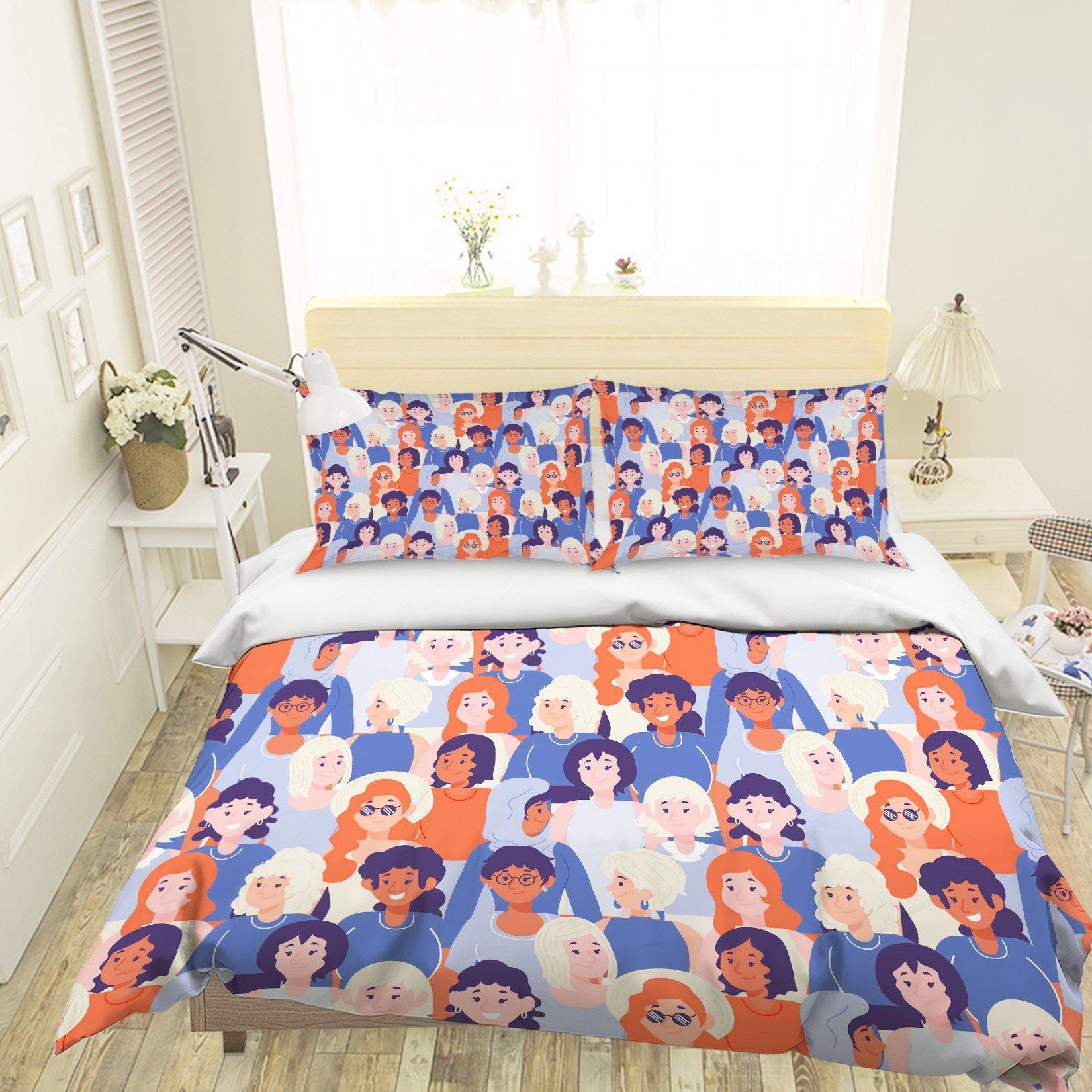 3d Cartoon Crowd Pattern Bedding Set