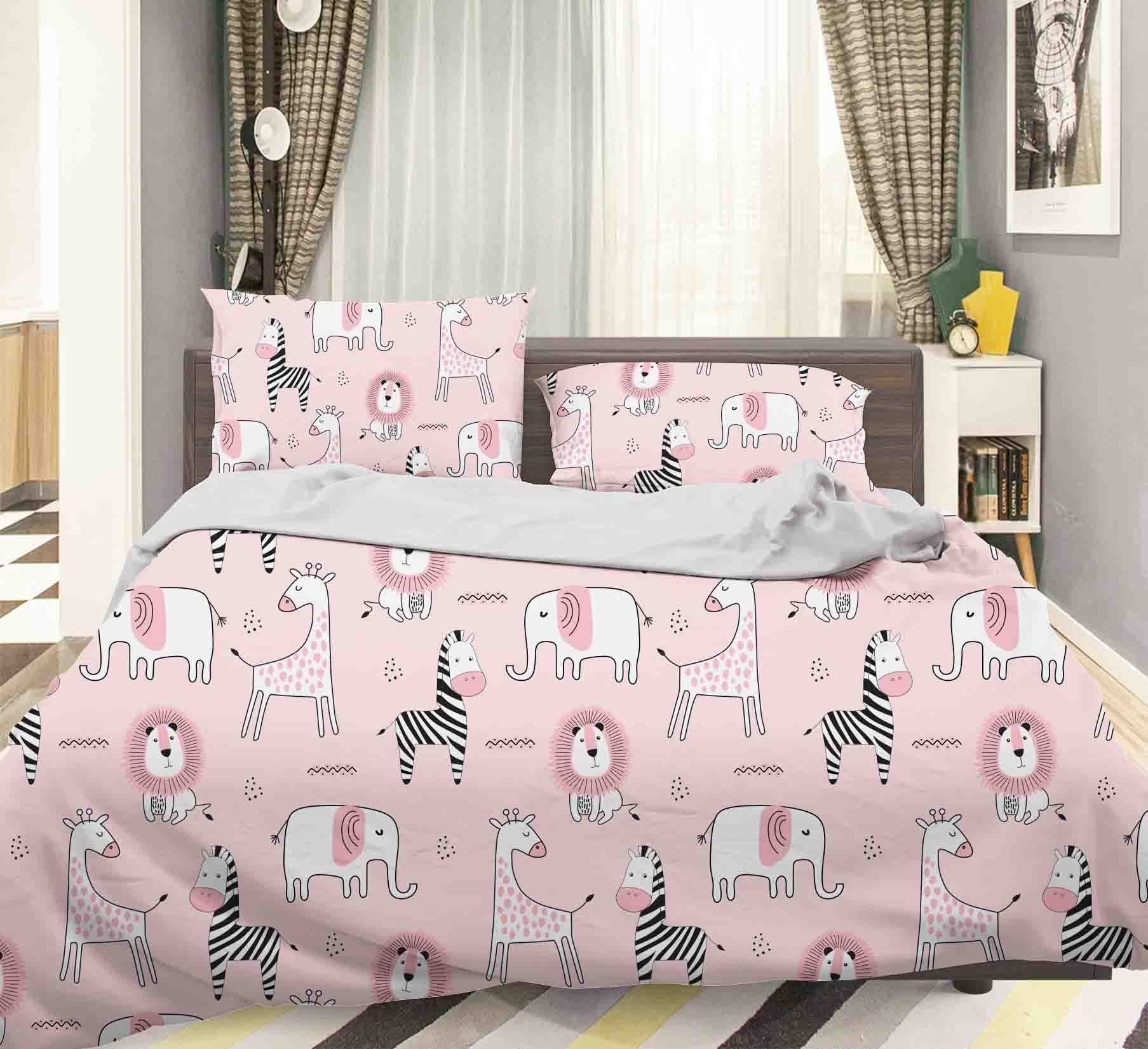 3d Cartoon Elephant Zebra Bedding Set