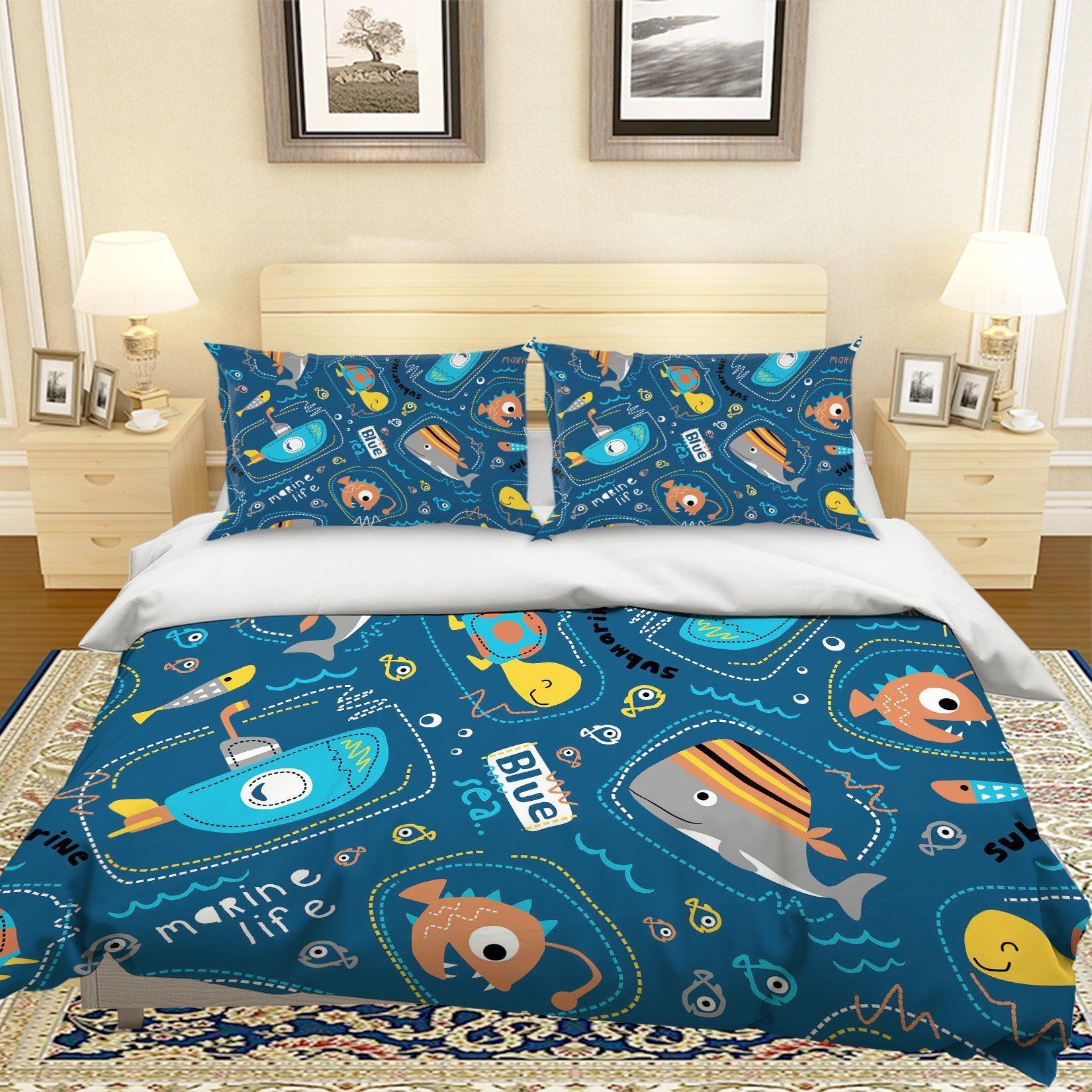 3d Cartoon Fish Submarine Bedding Set