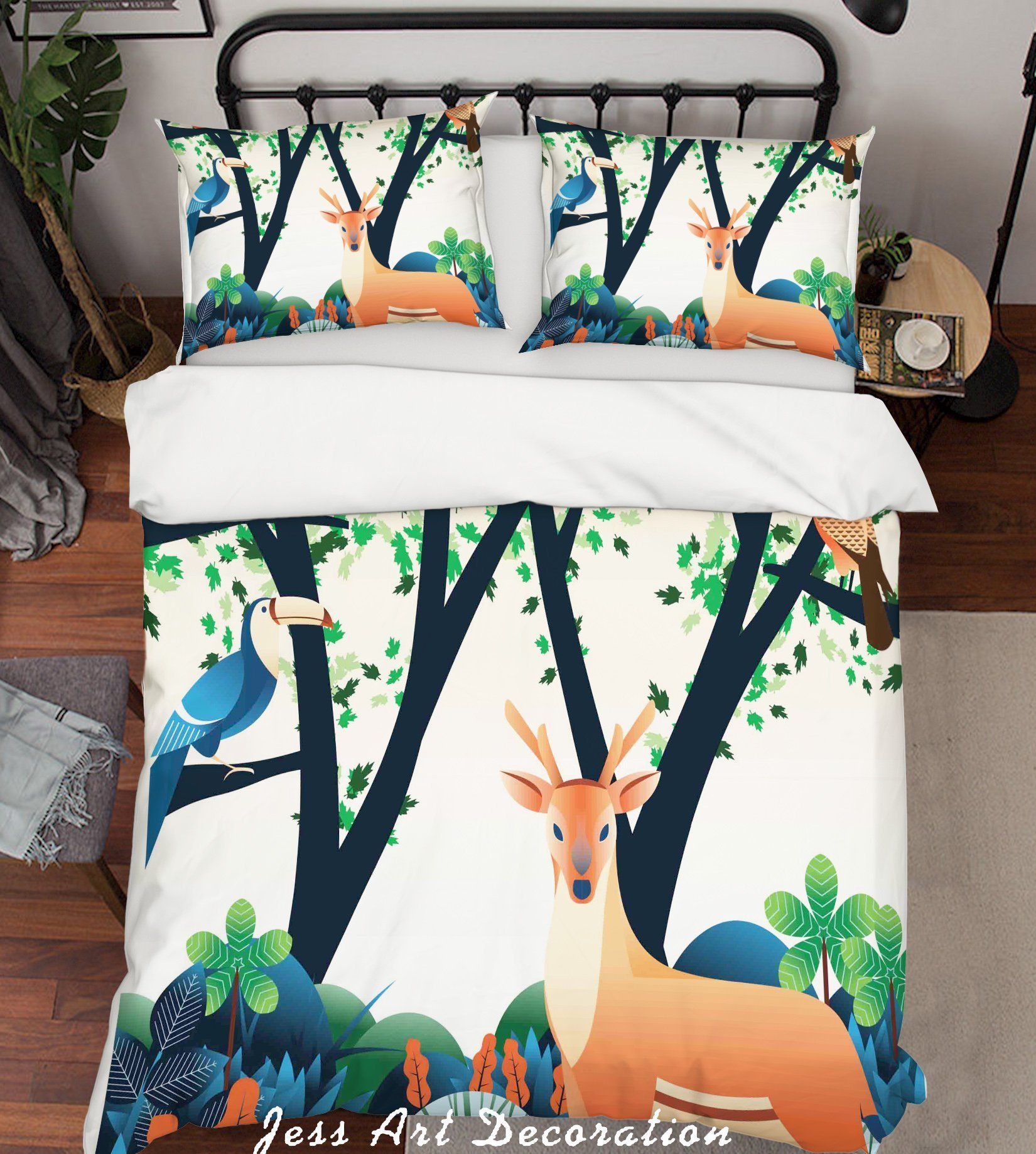 3d Cartoon Forest Elk Comfortable Bedding Set