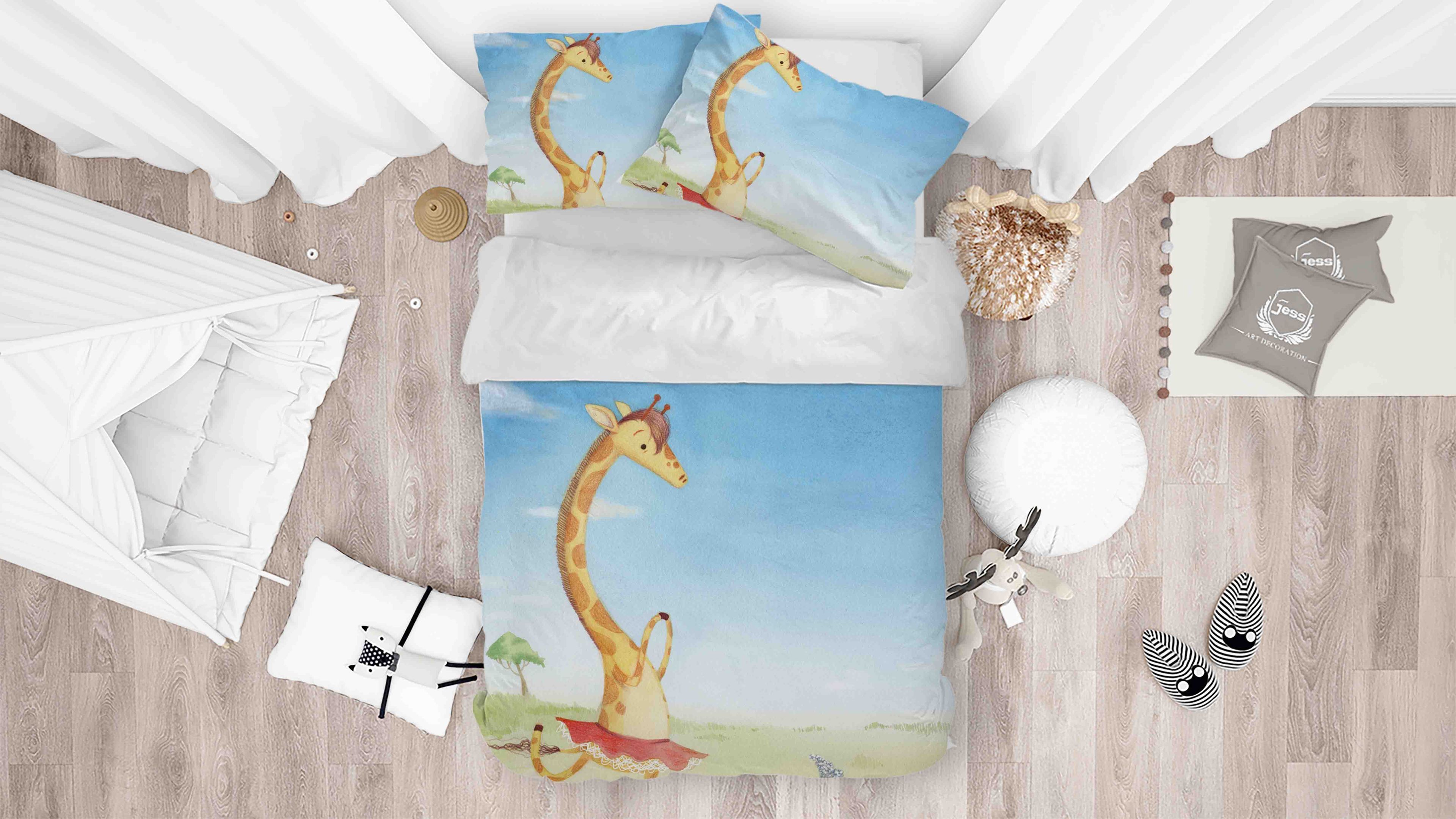 3d Cartoon Giraffe Bedding Set