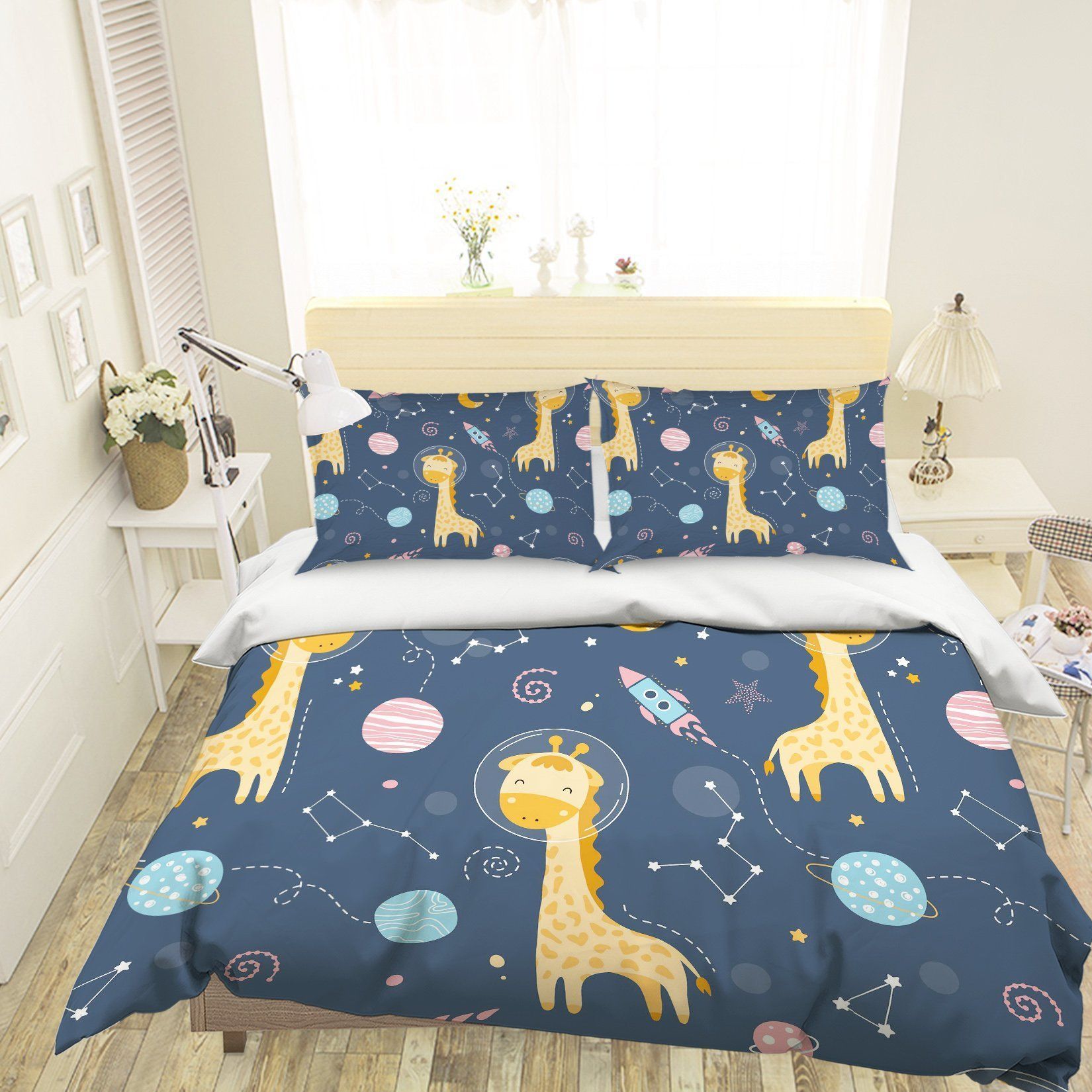 3d Cartoon Giraffe Rocket Bedding Set