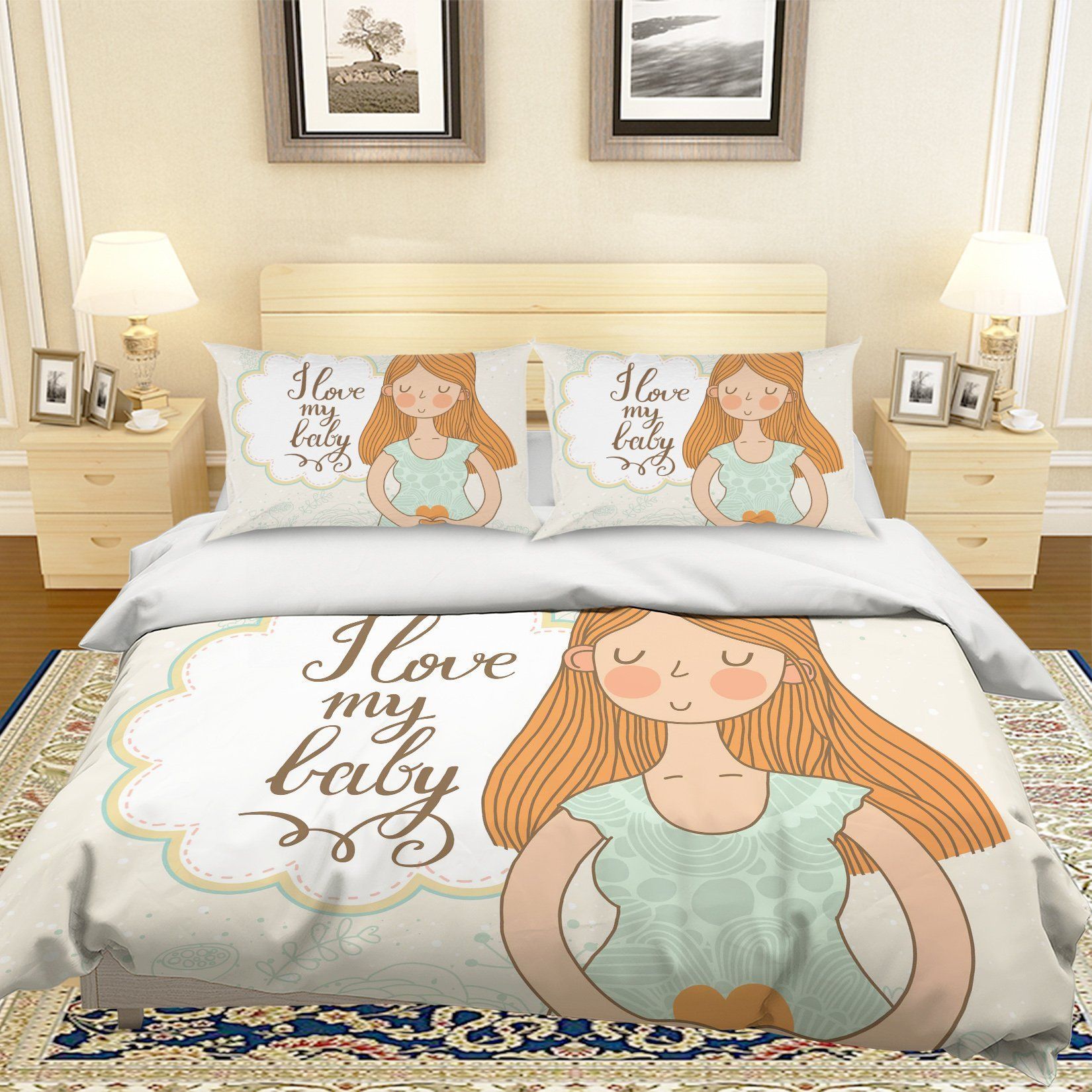3d Cartoon Girl I Love My Baby Bedding Set
