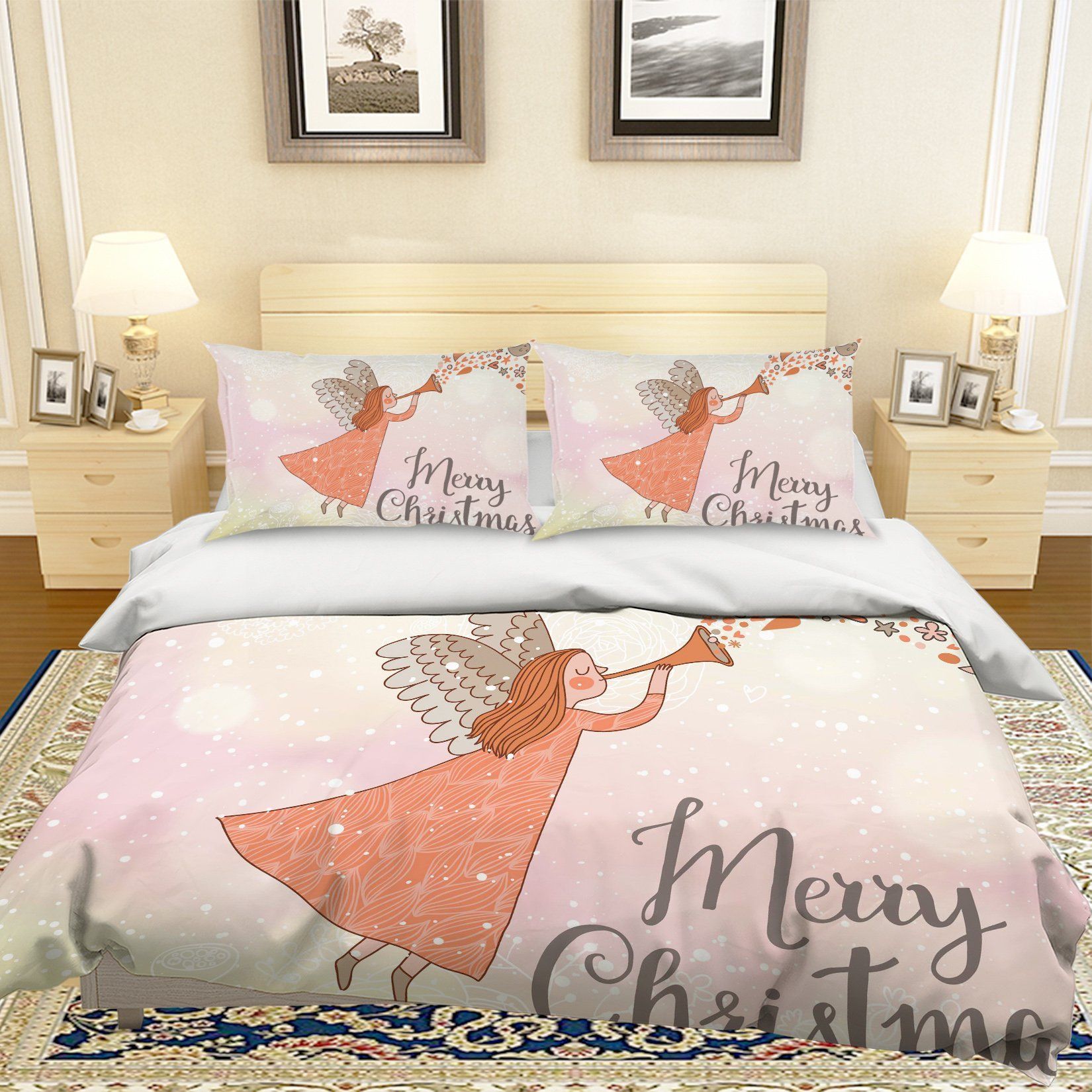 3d Cartoon Girl Merry Christmas Bedding Set