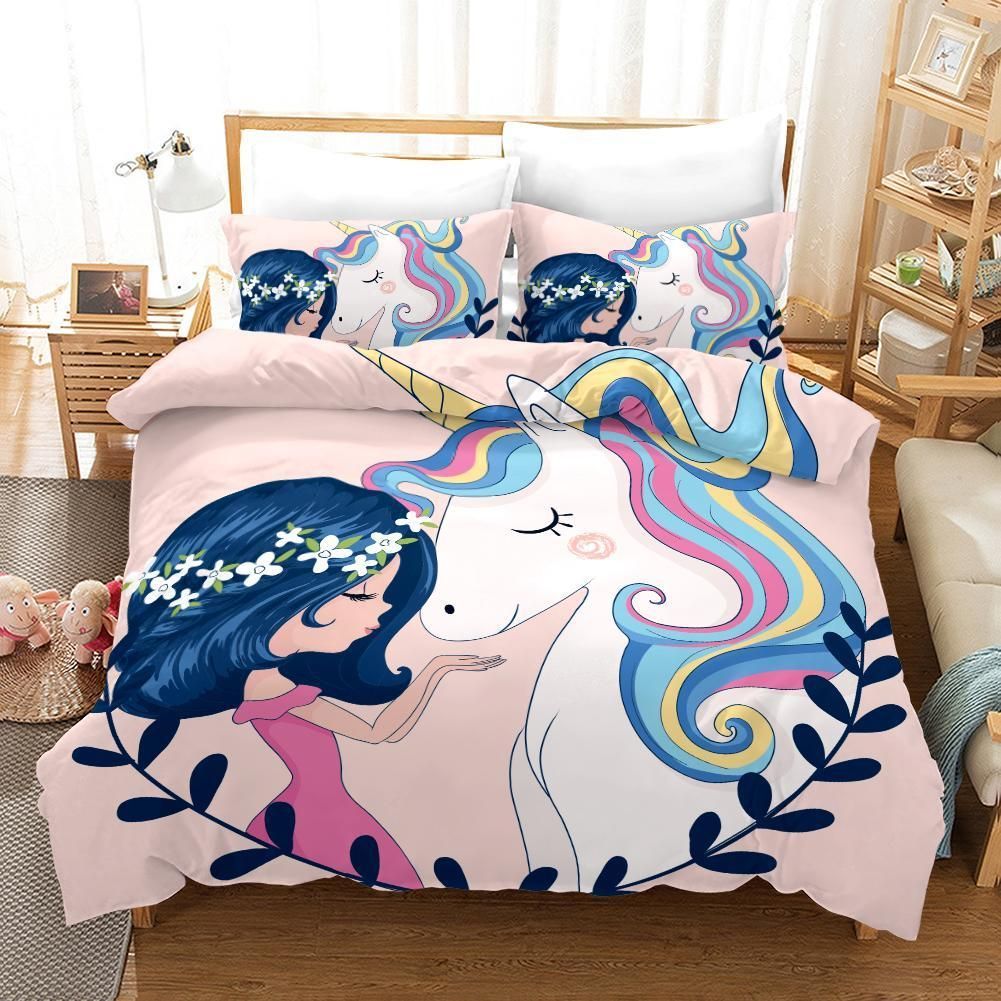 3d Cartoon Girl Unicorn Bedding Set