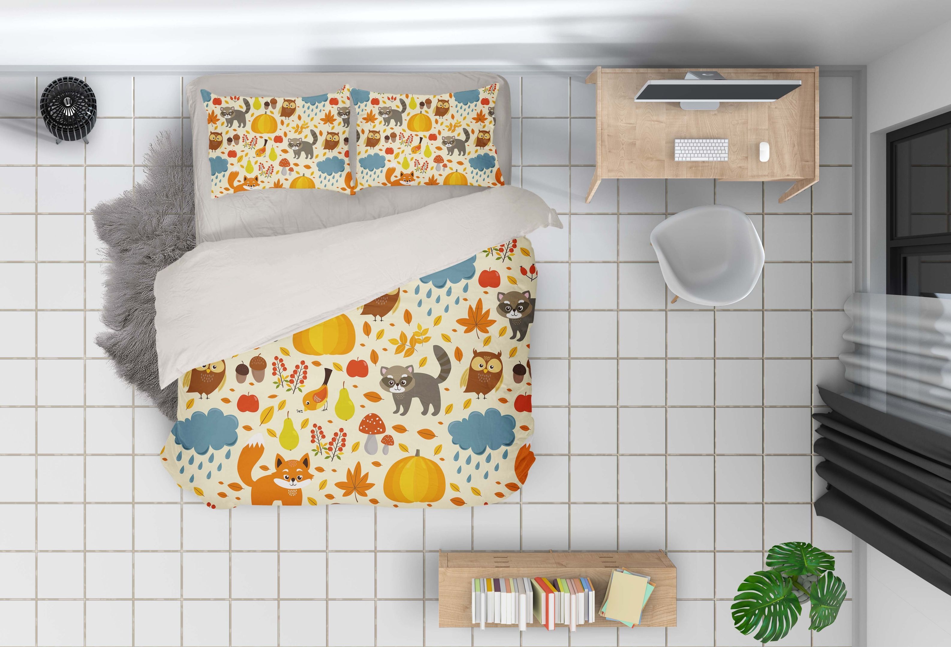 3d Cartoon Green Ball Bedding Set